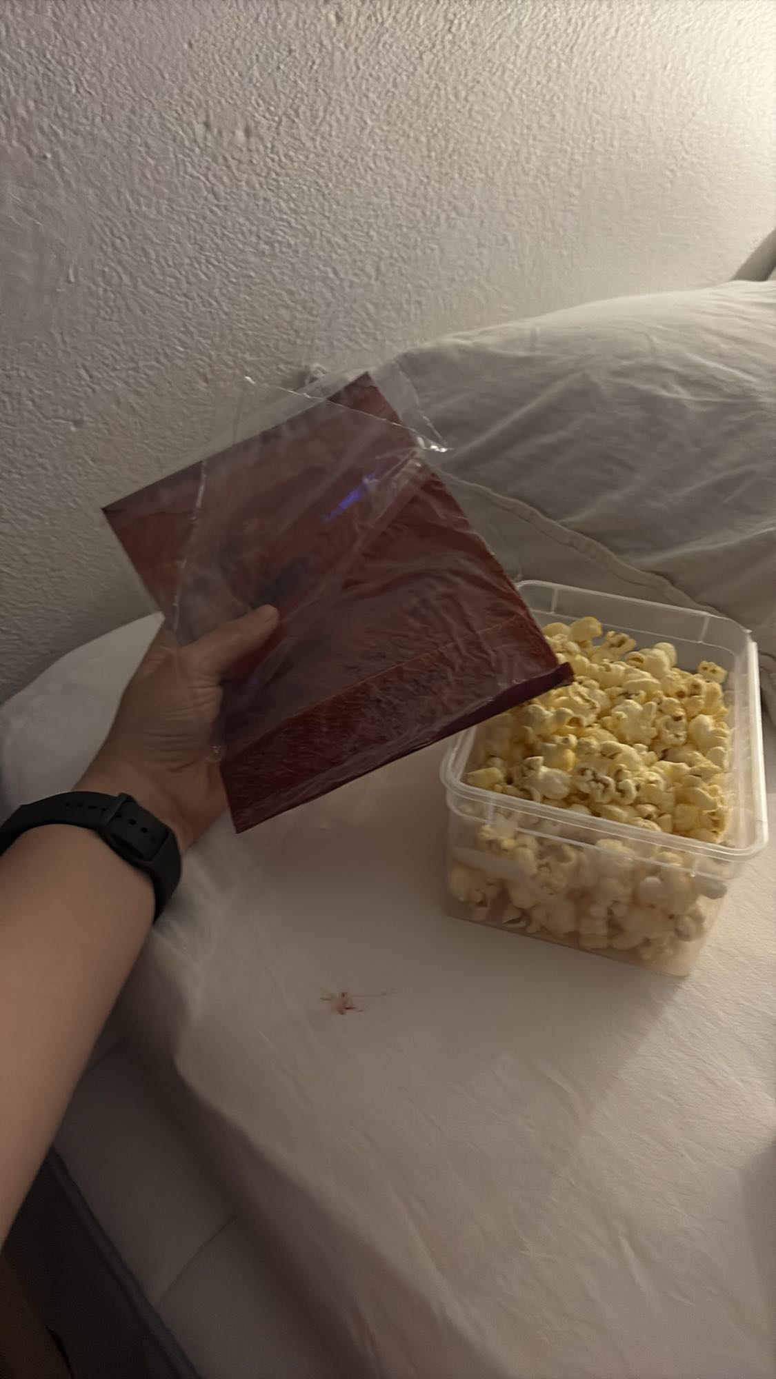 Popcorn och torkat kött