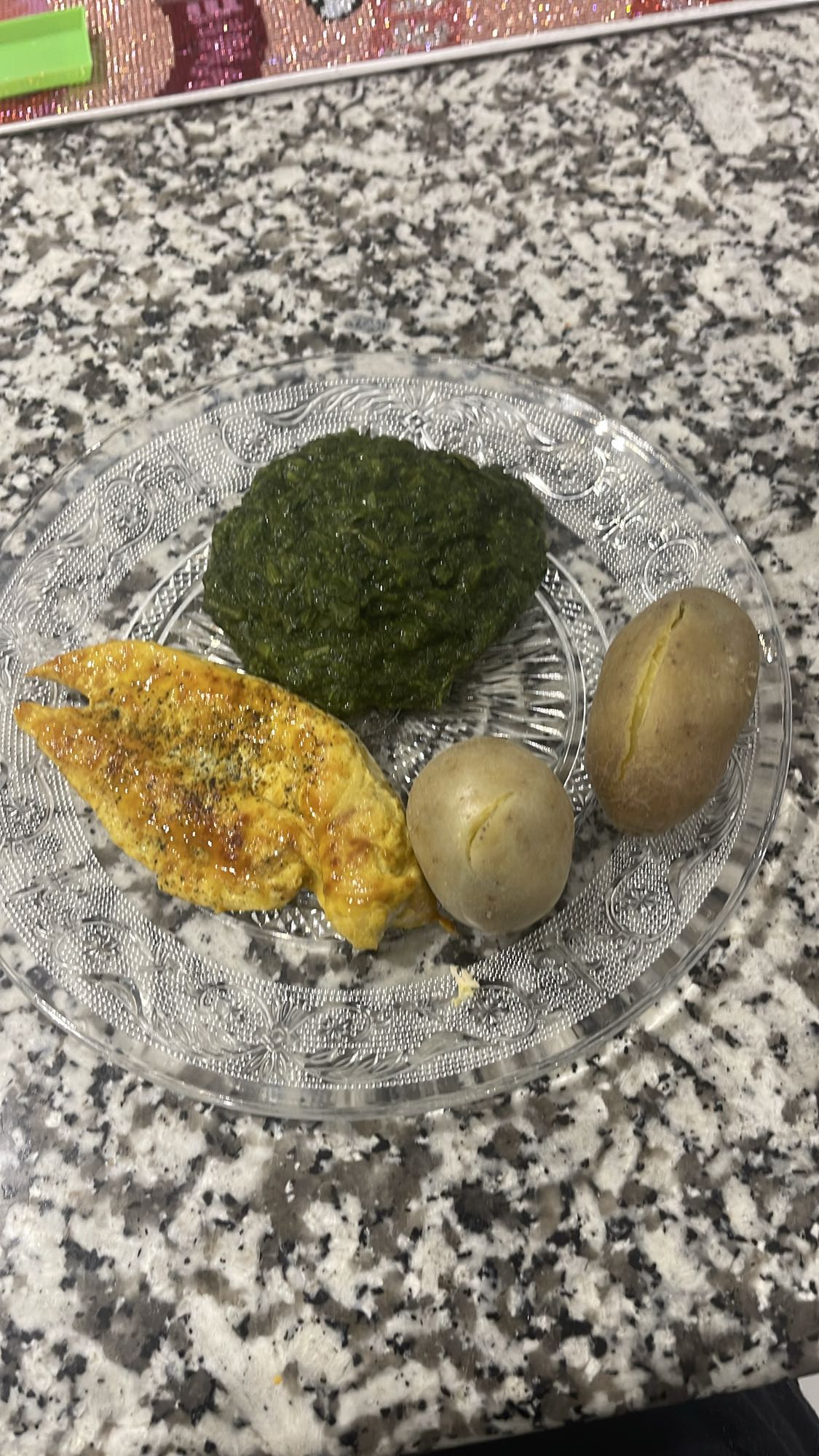 Poulet, épinards, pommes de terre