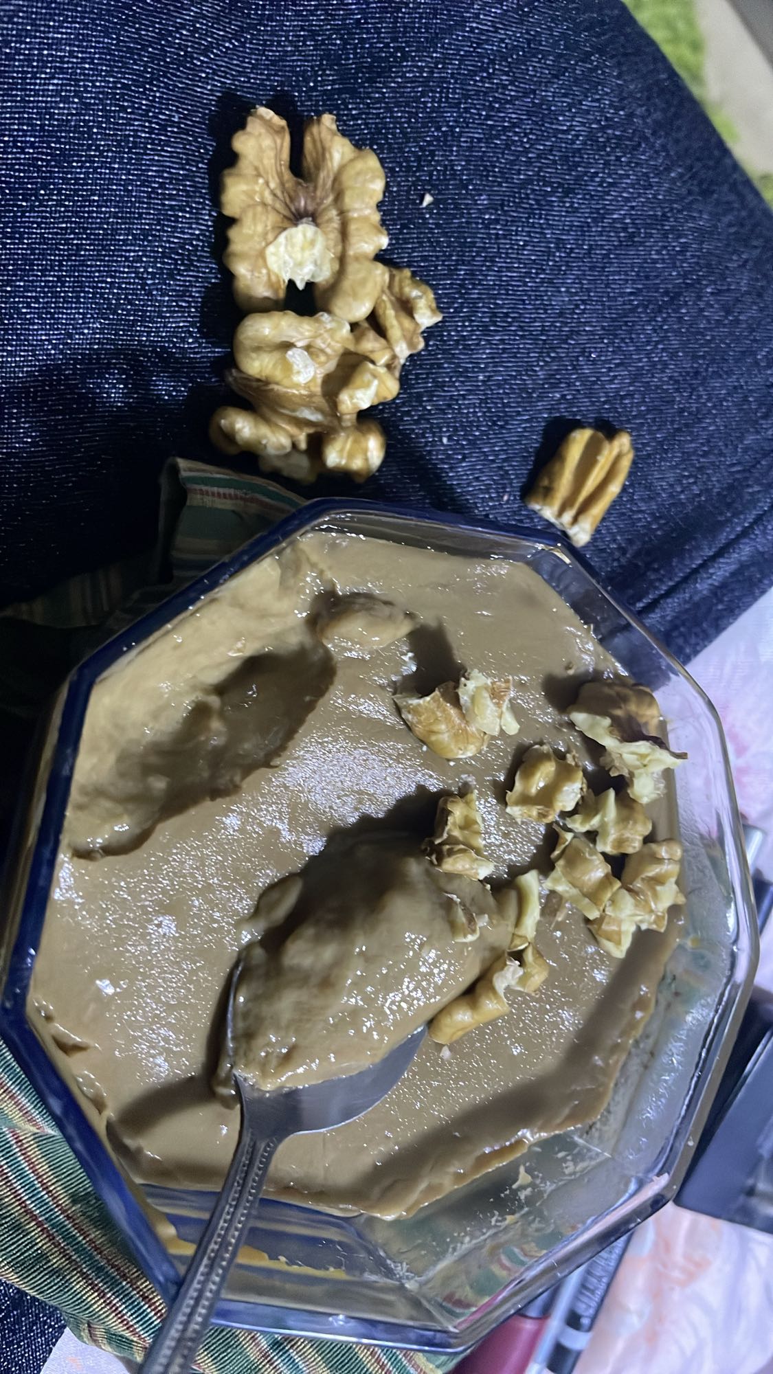 walnut-topped chocolate pudding