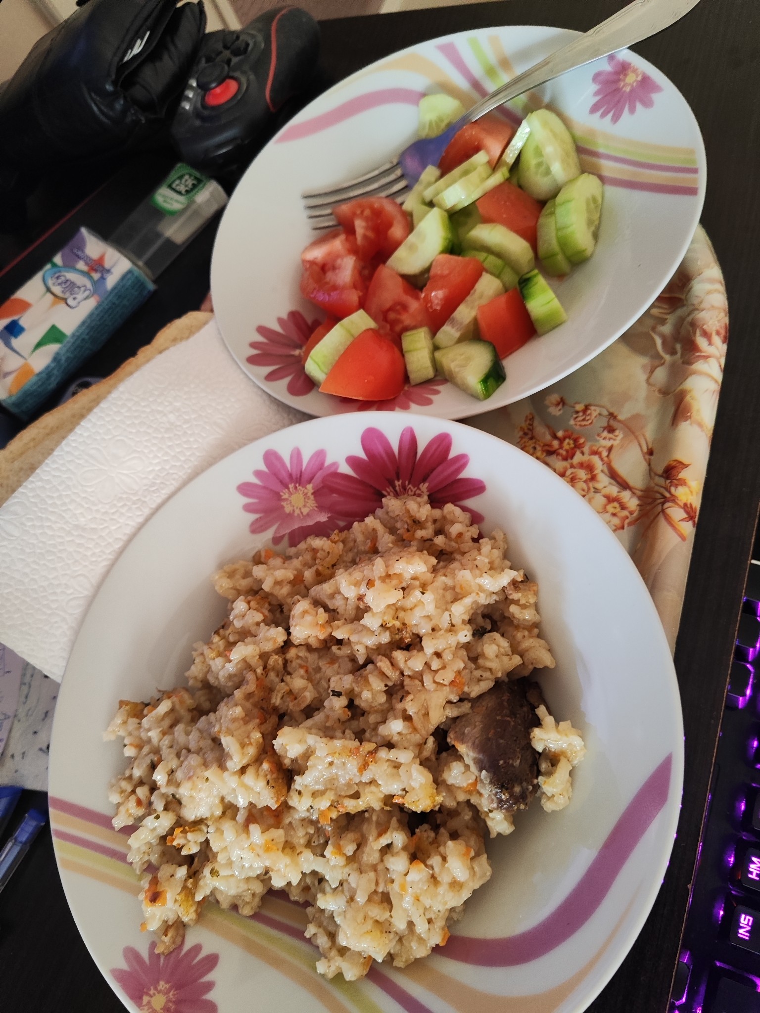 Rice pilaf with salad