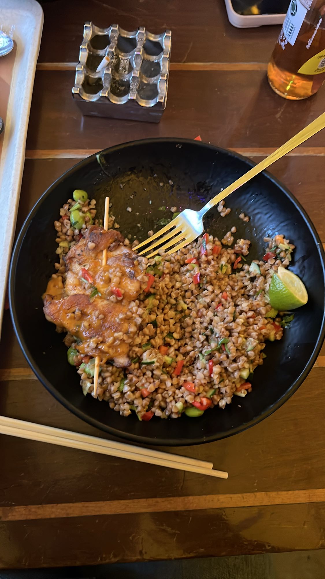 Chicken skewer with buckwheat