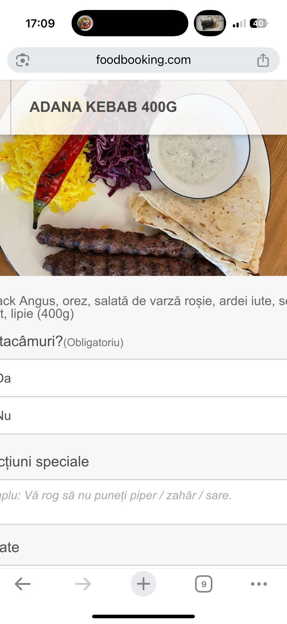 Adana kebab cu garnituri