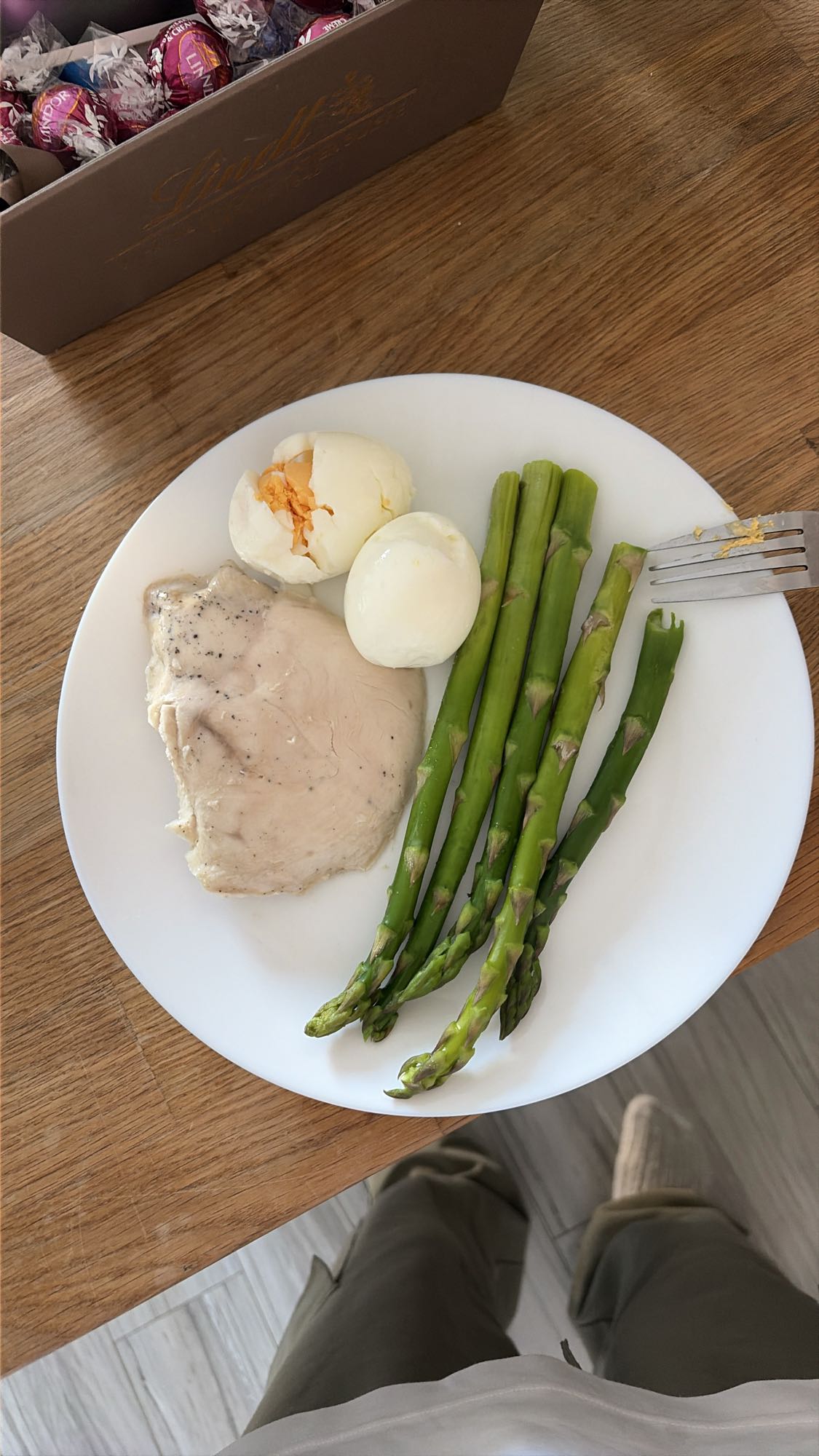 Курица, яйца и спаржа