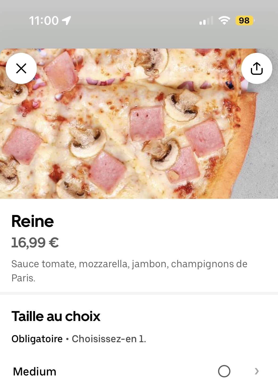 Pizza Reine moyenne