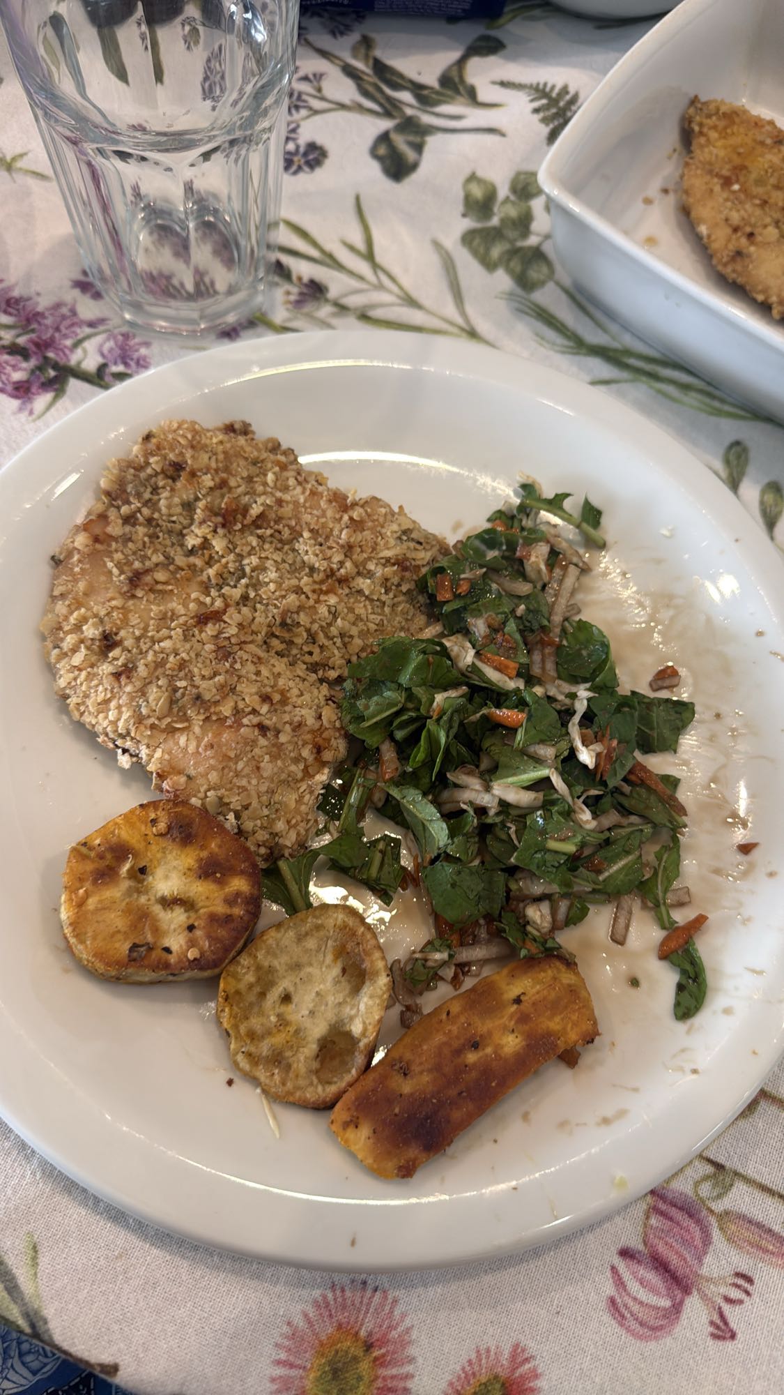 Breaded chicken with salad