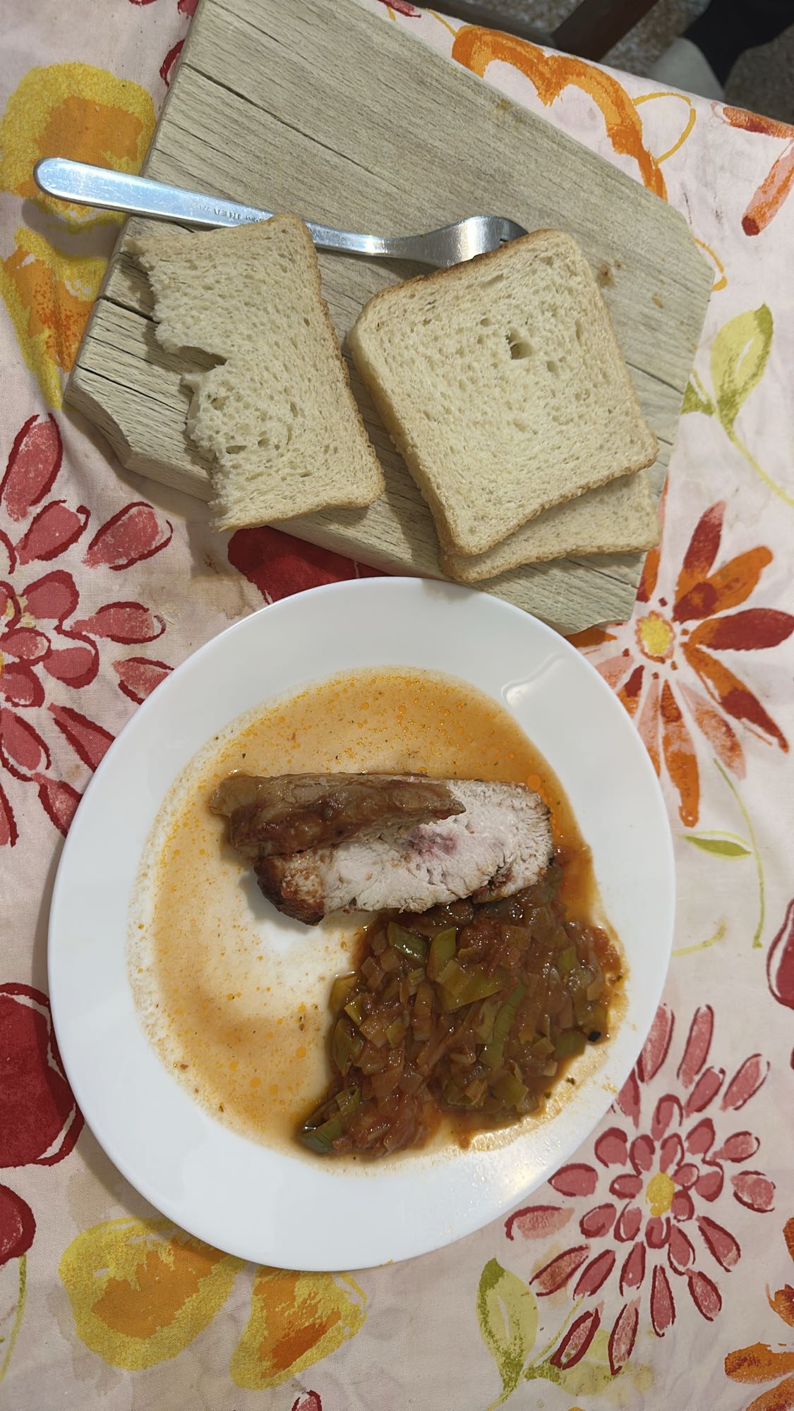 Pork with bread and stew