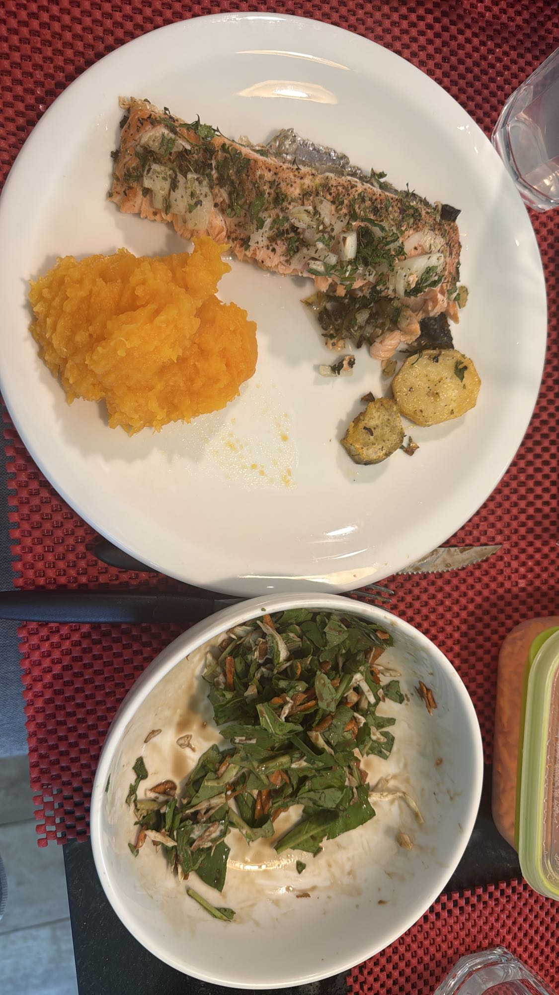 Salmon with mash and salad