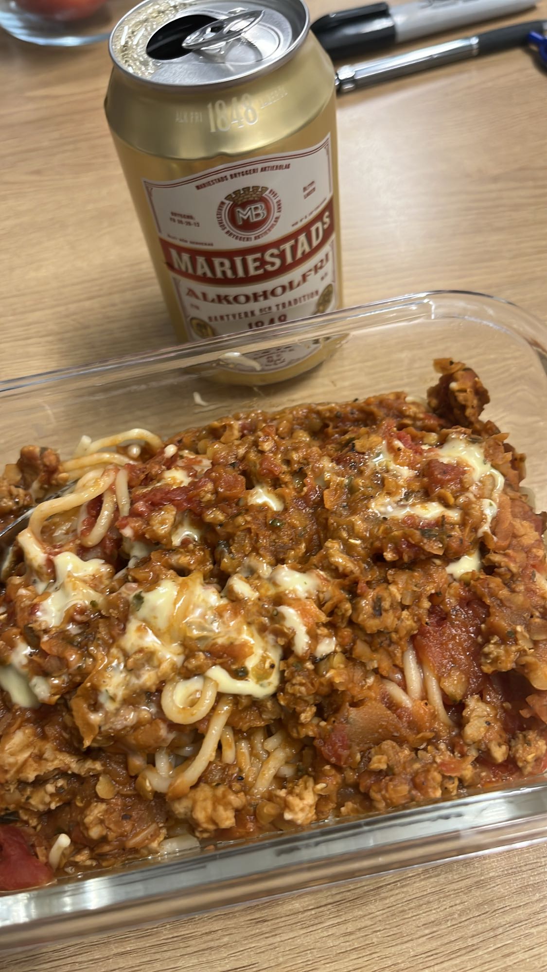 Spagetti med köttfärssås & alkoholfri öl