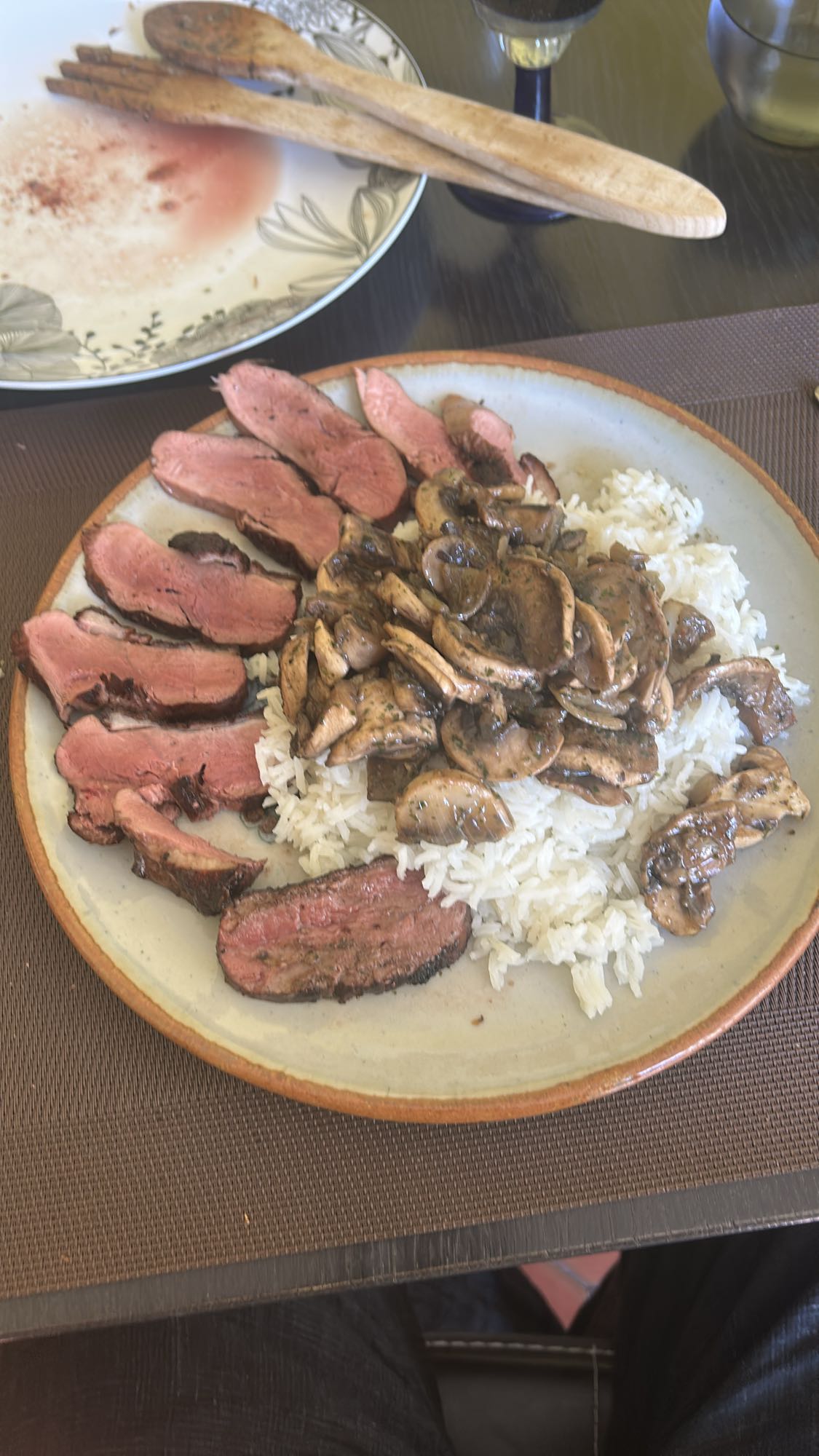 Magret, riz et champignons