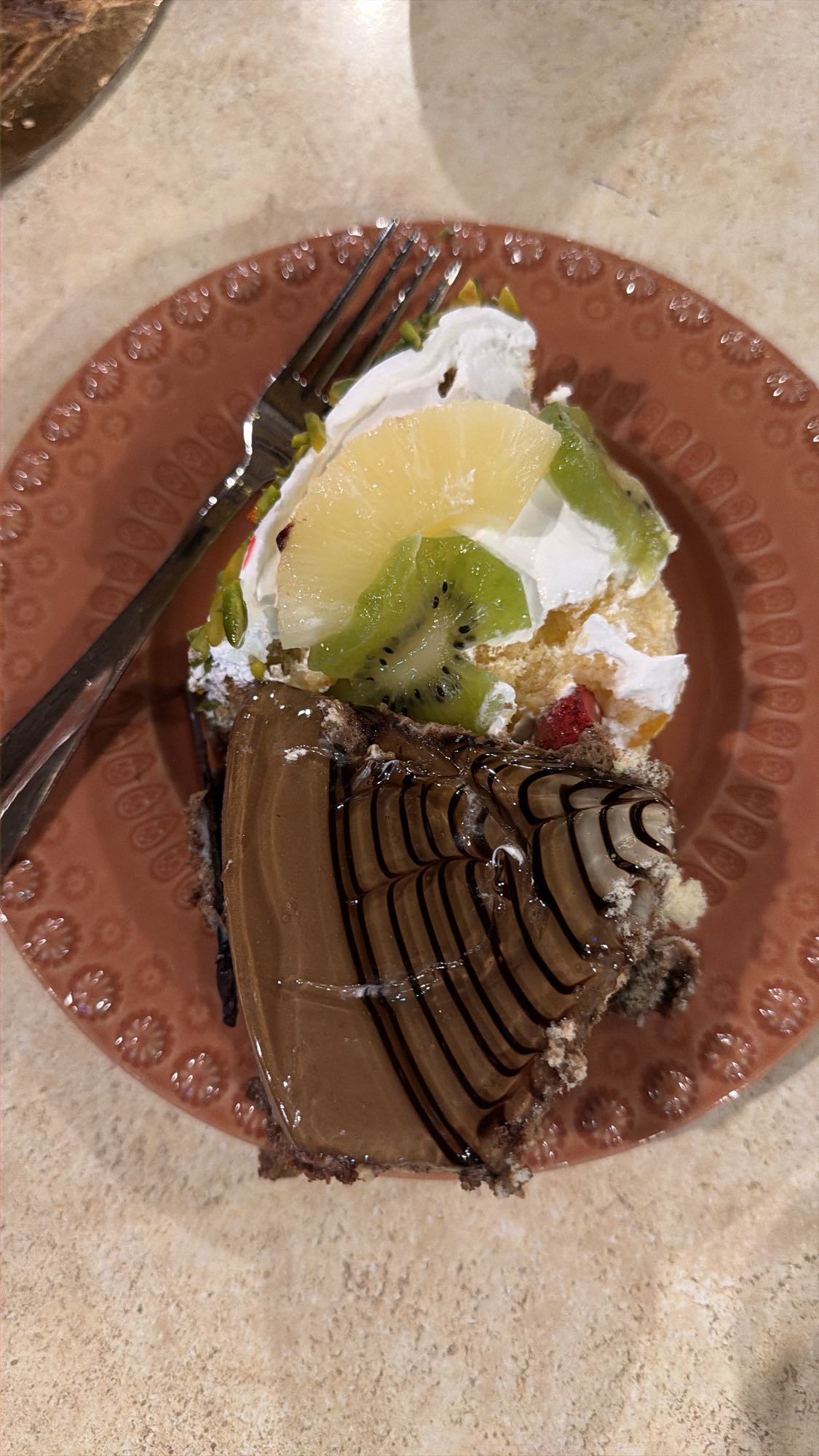 Chocolate fruit cake slice