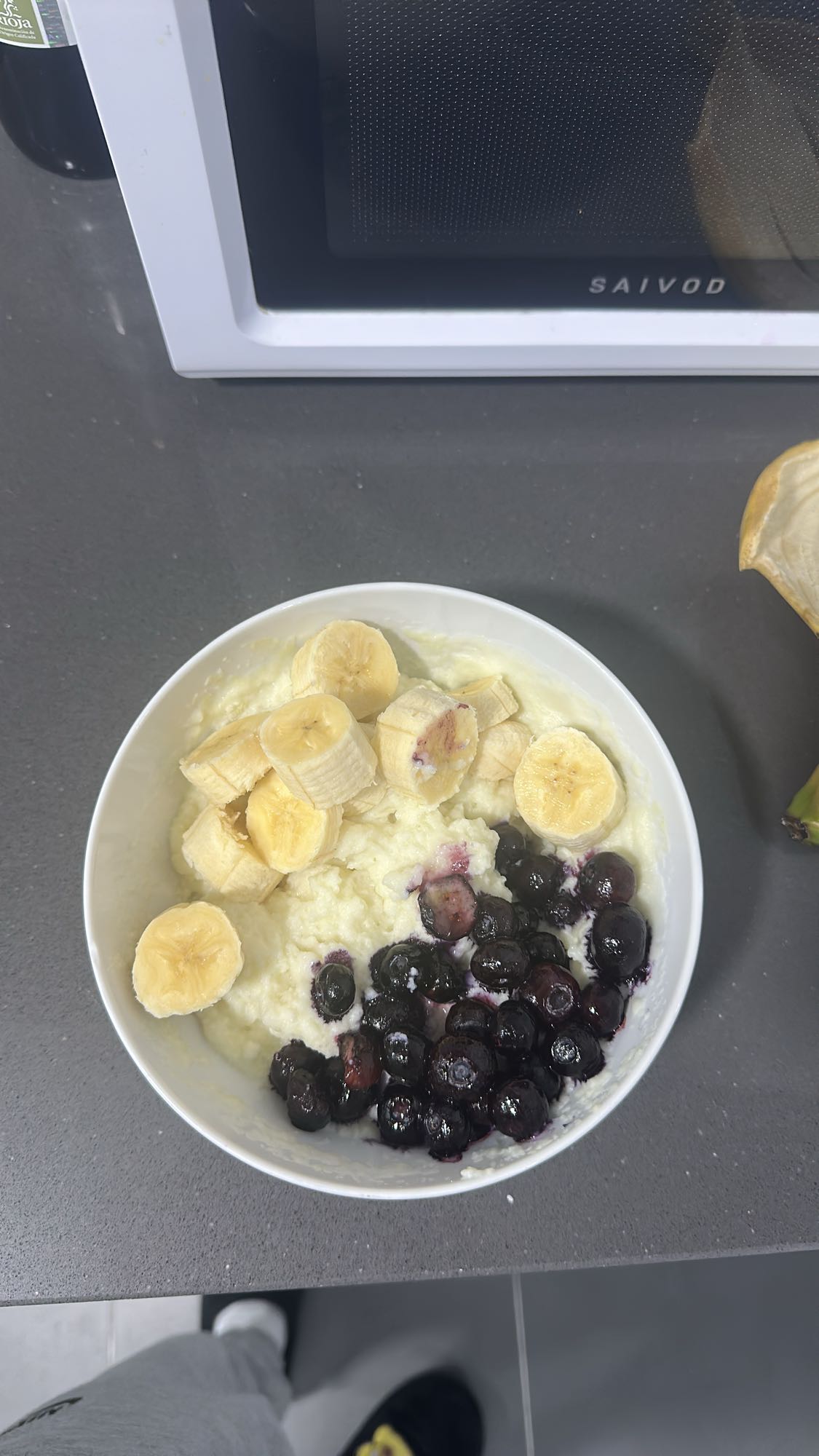 gachas con plátano y arándanos