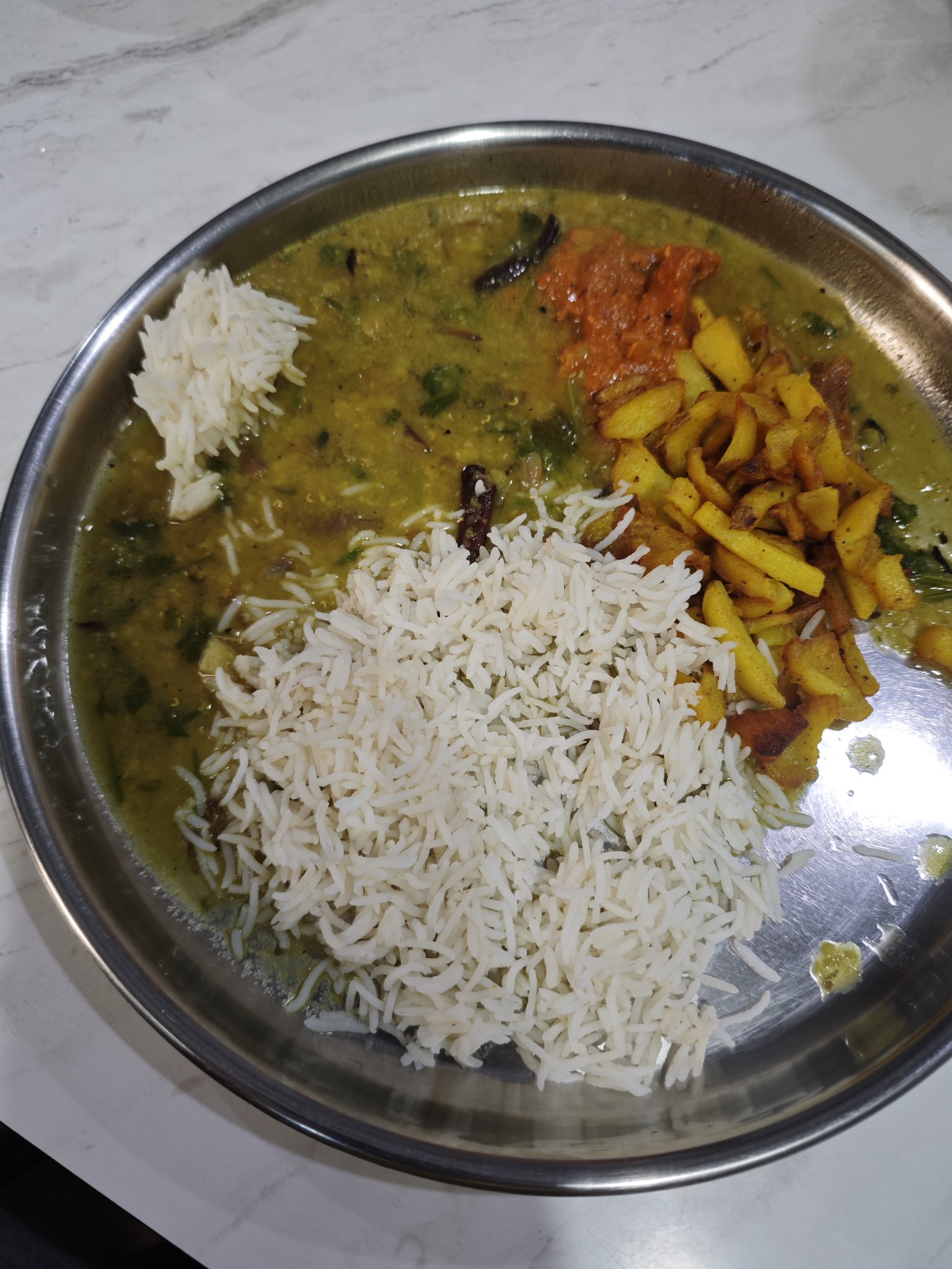 Dal rice with potato fry