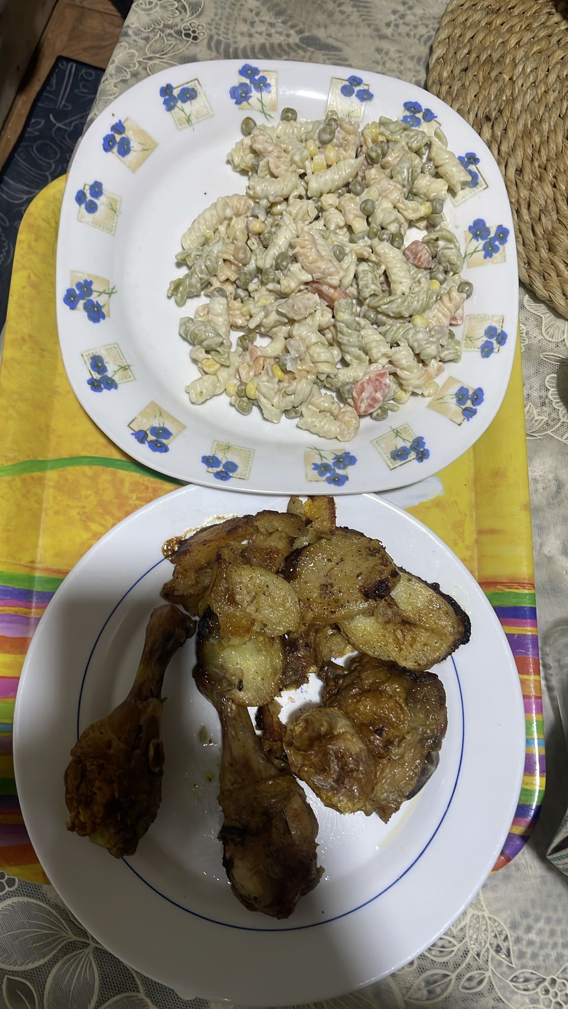 Chicken, potatoes, pasta salad