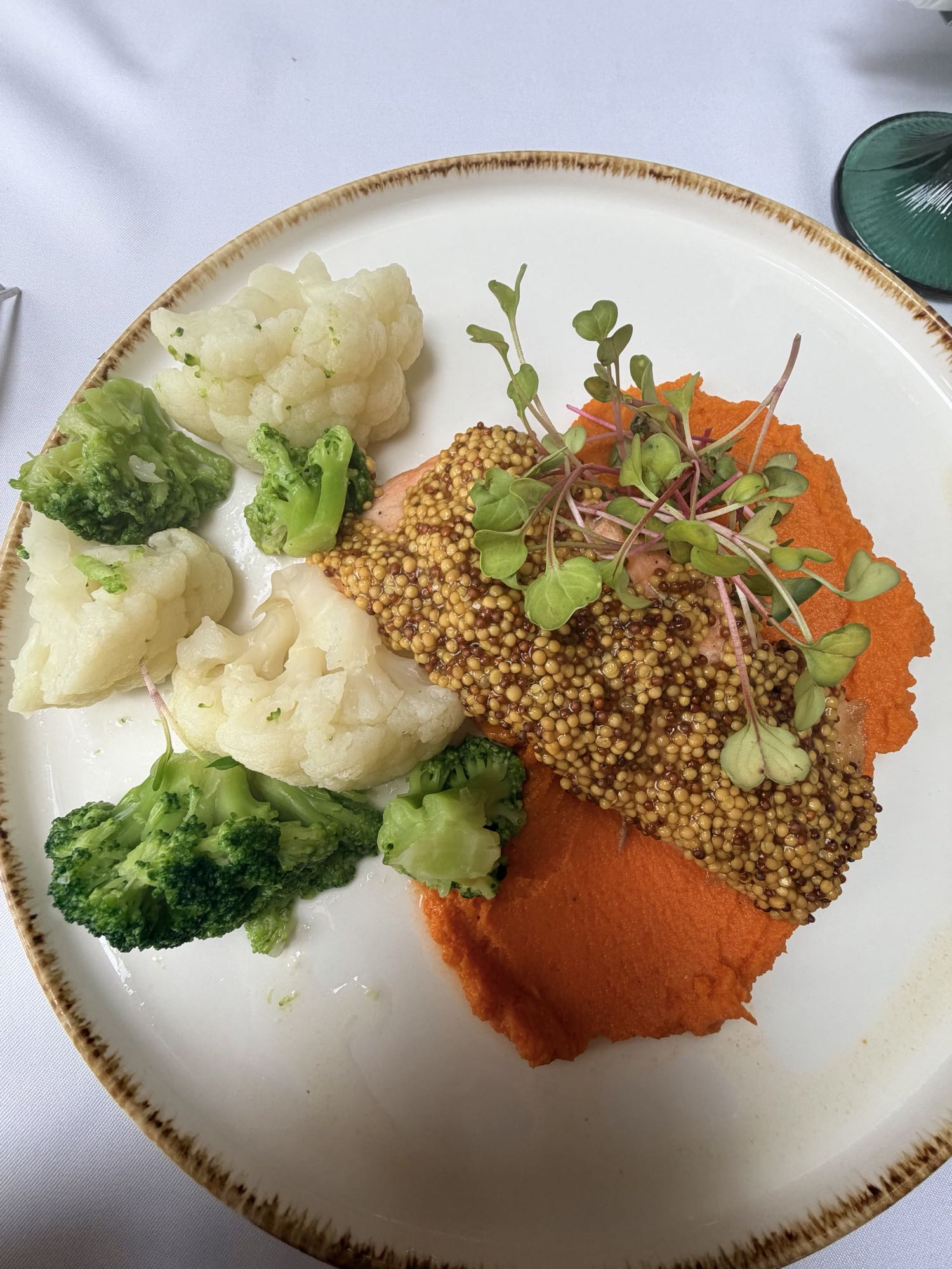 Łosoś z warzywami i puree