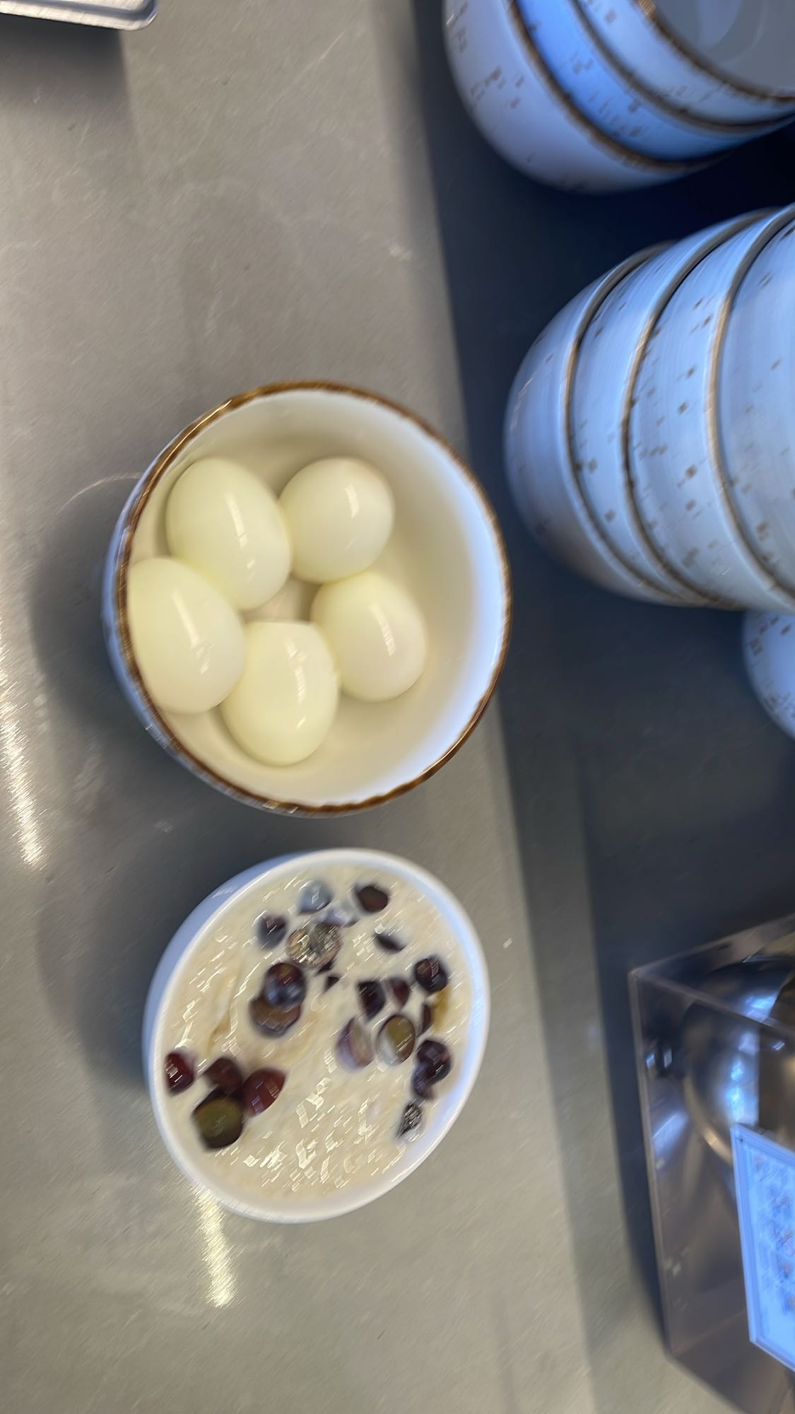 Eggs and yogurt with grapes