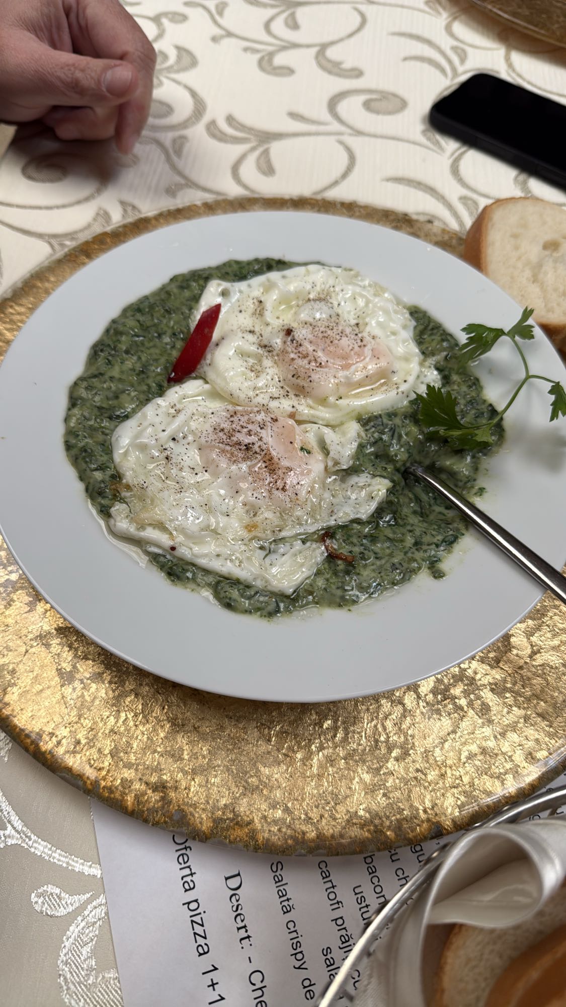 Eggs on creamy spinach