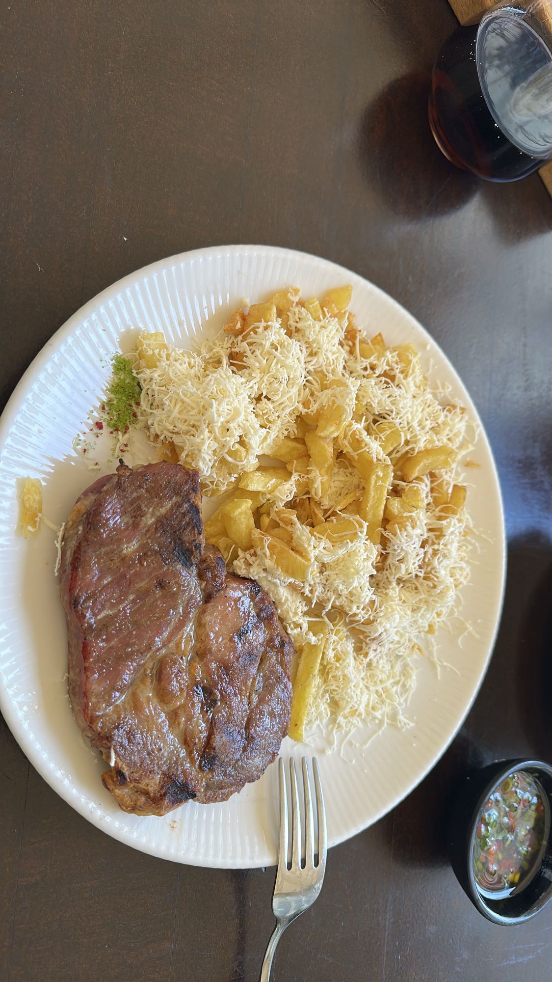 Steak with fries and cheese