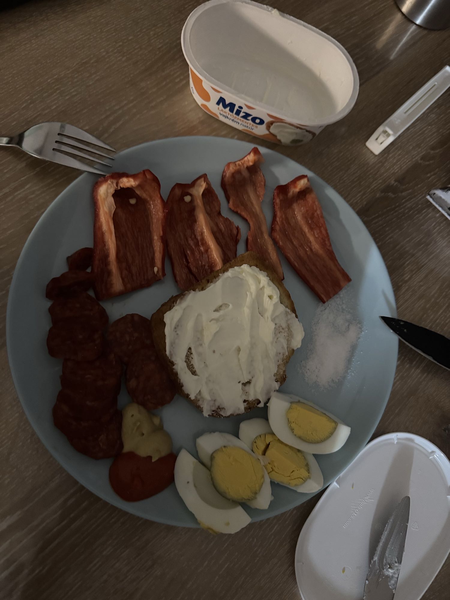 Egg, bread, pepper plate