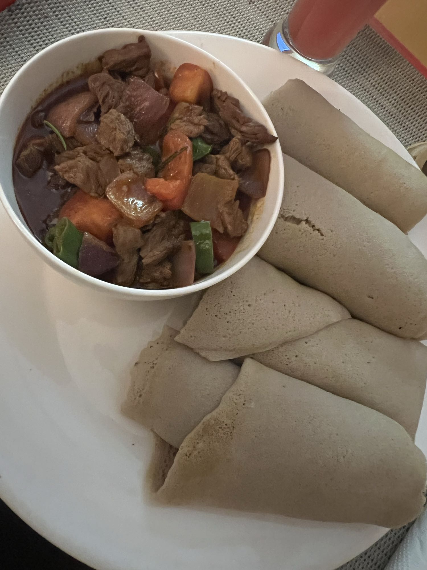 Injera with beef stew