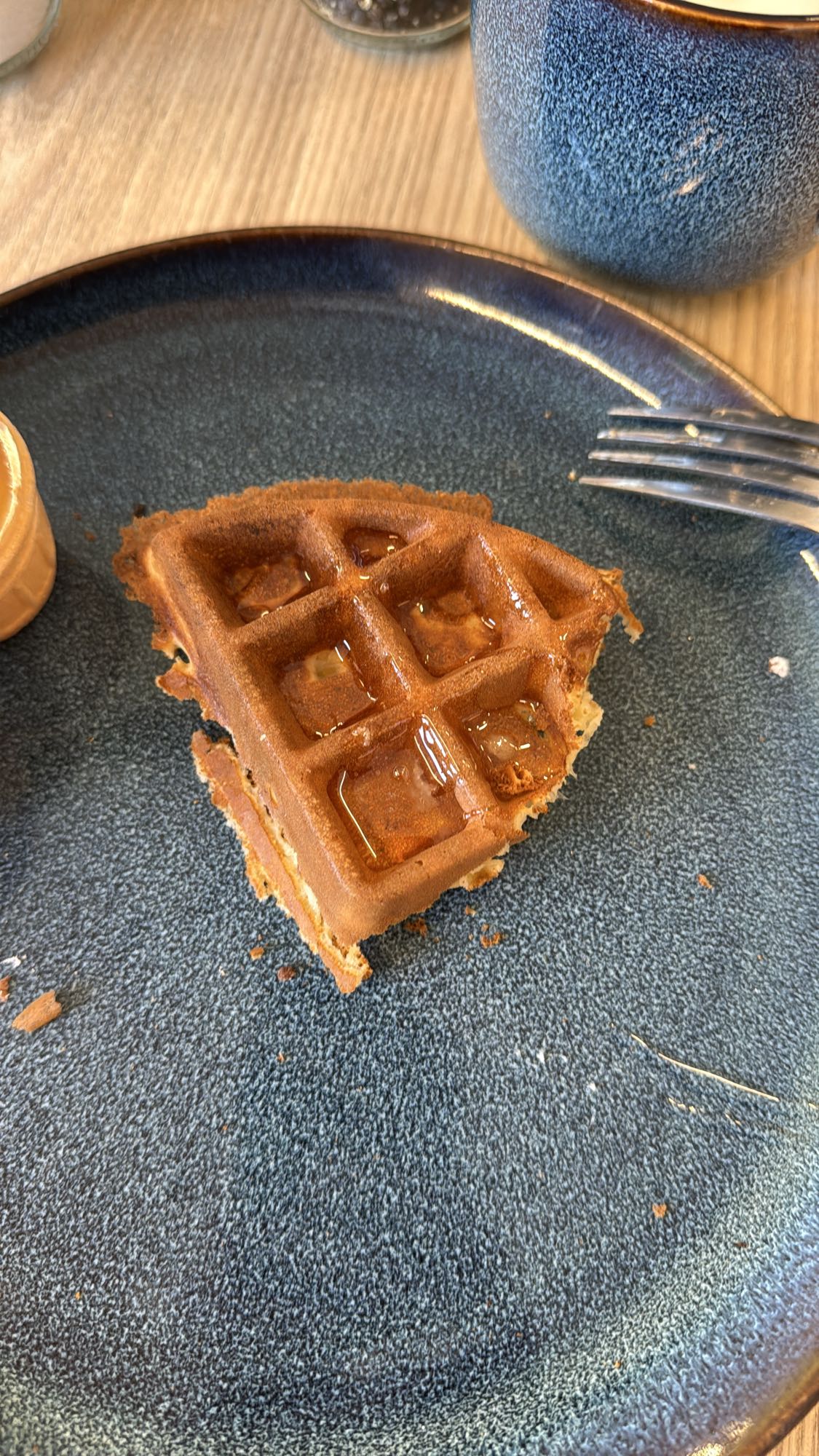 Waffle slice with syrup