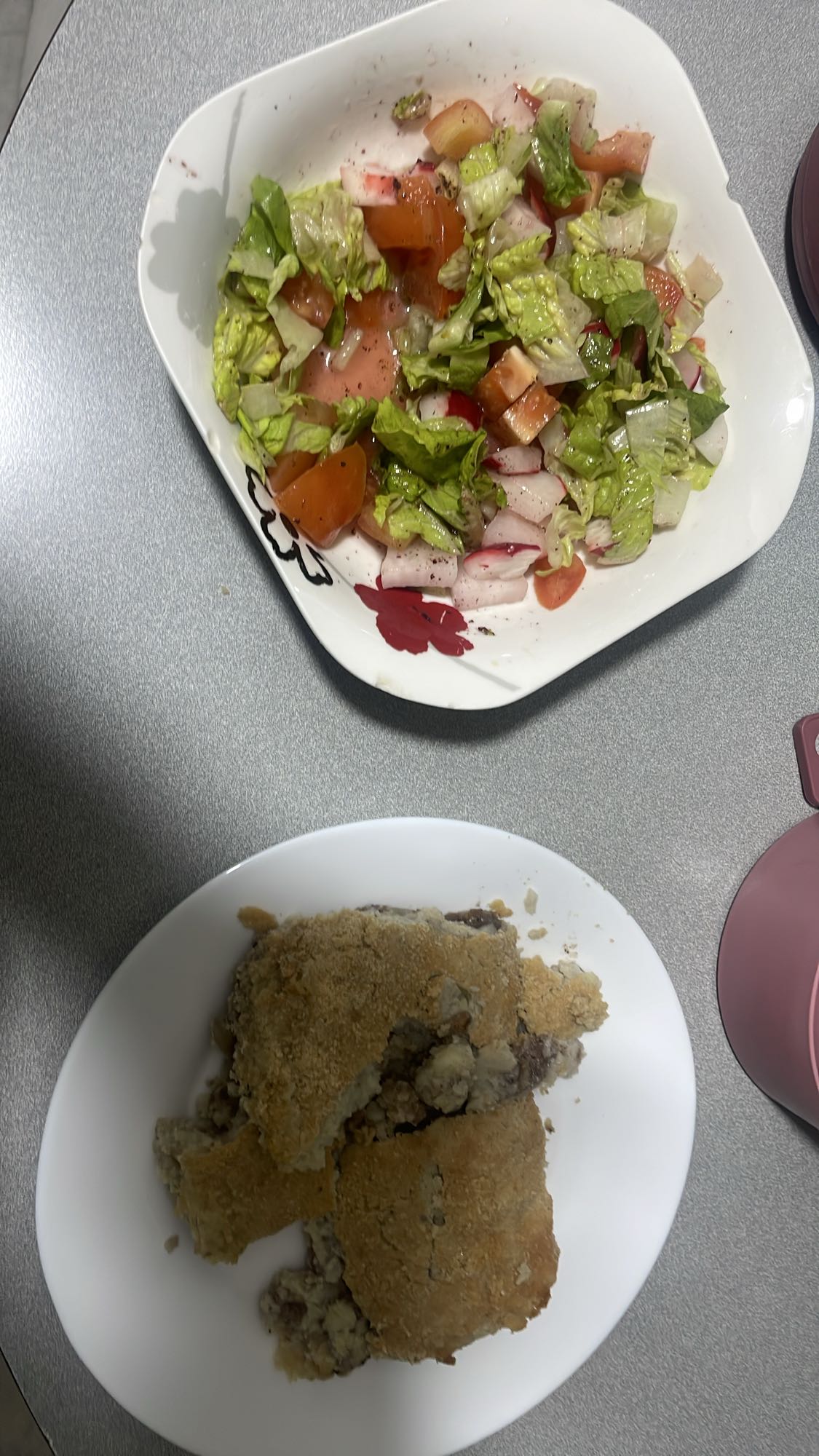 Salad and meat pie