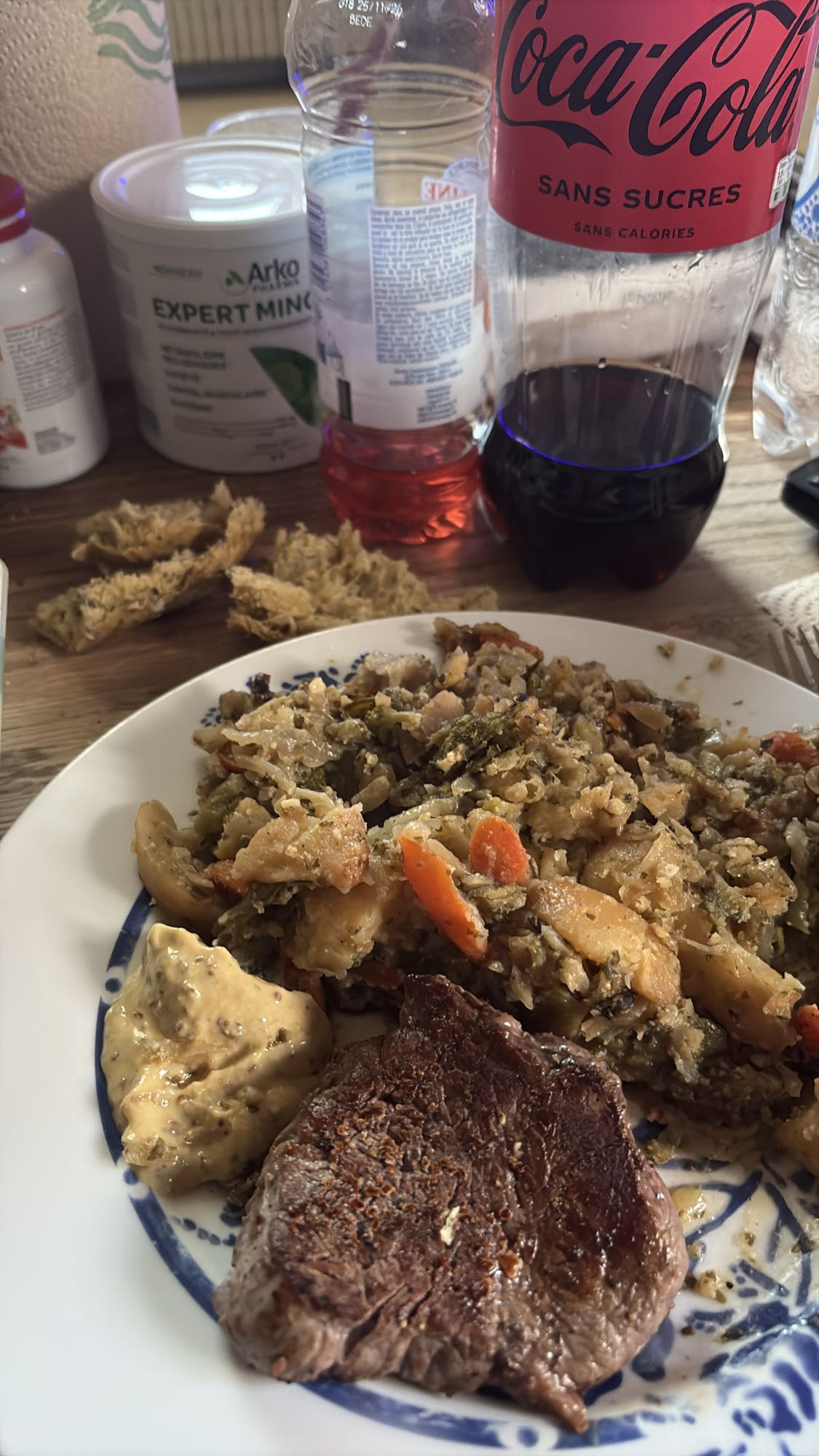 Steak légumes et moutarde