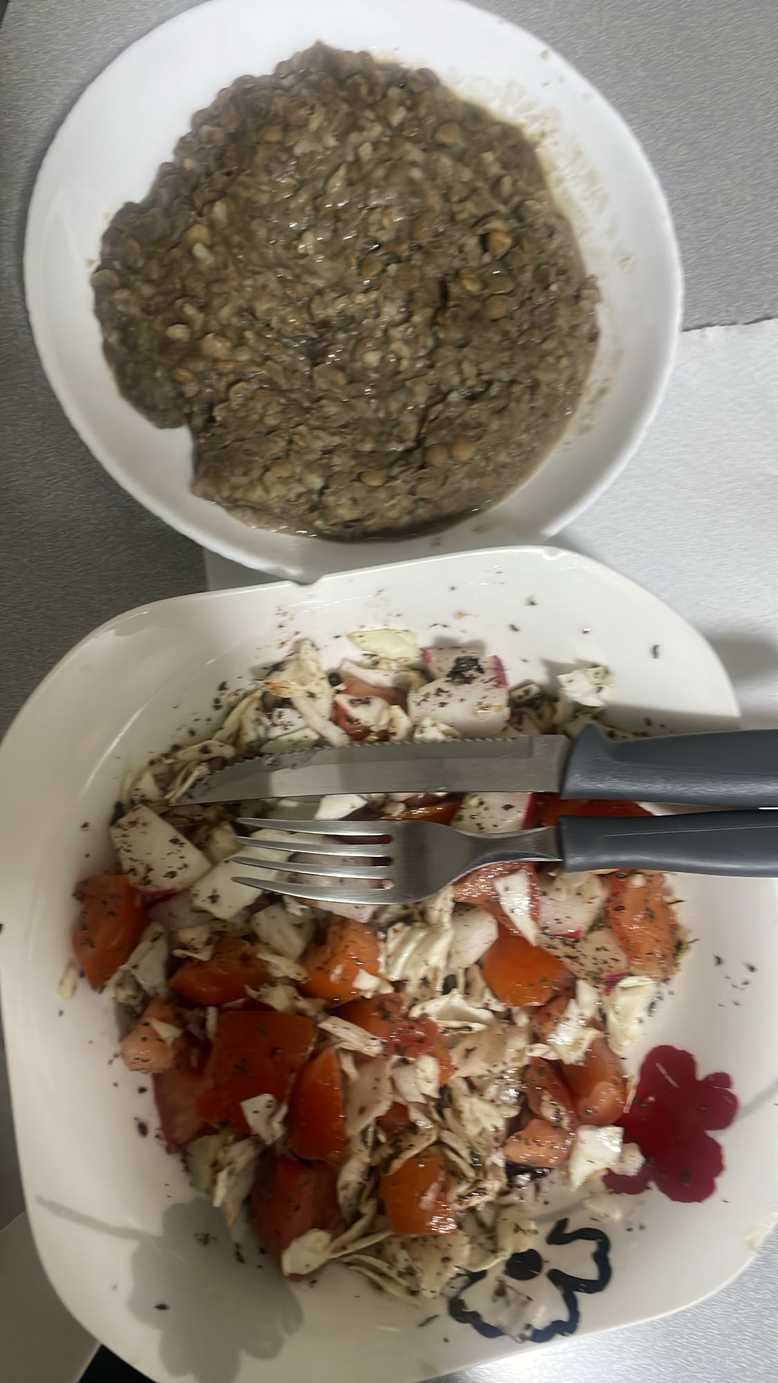 Lentil stew and salad