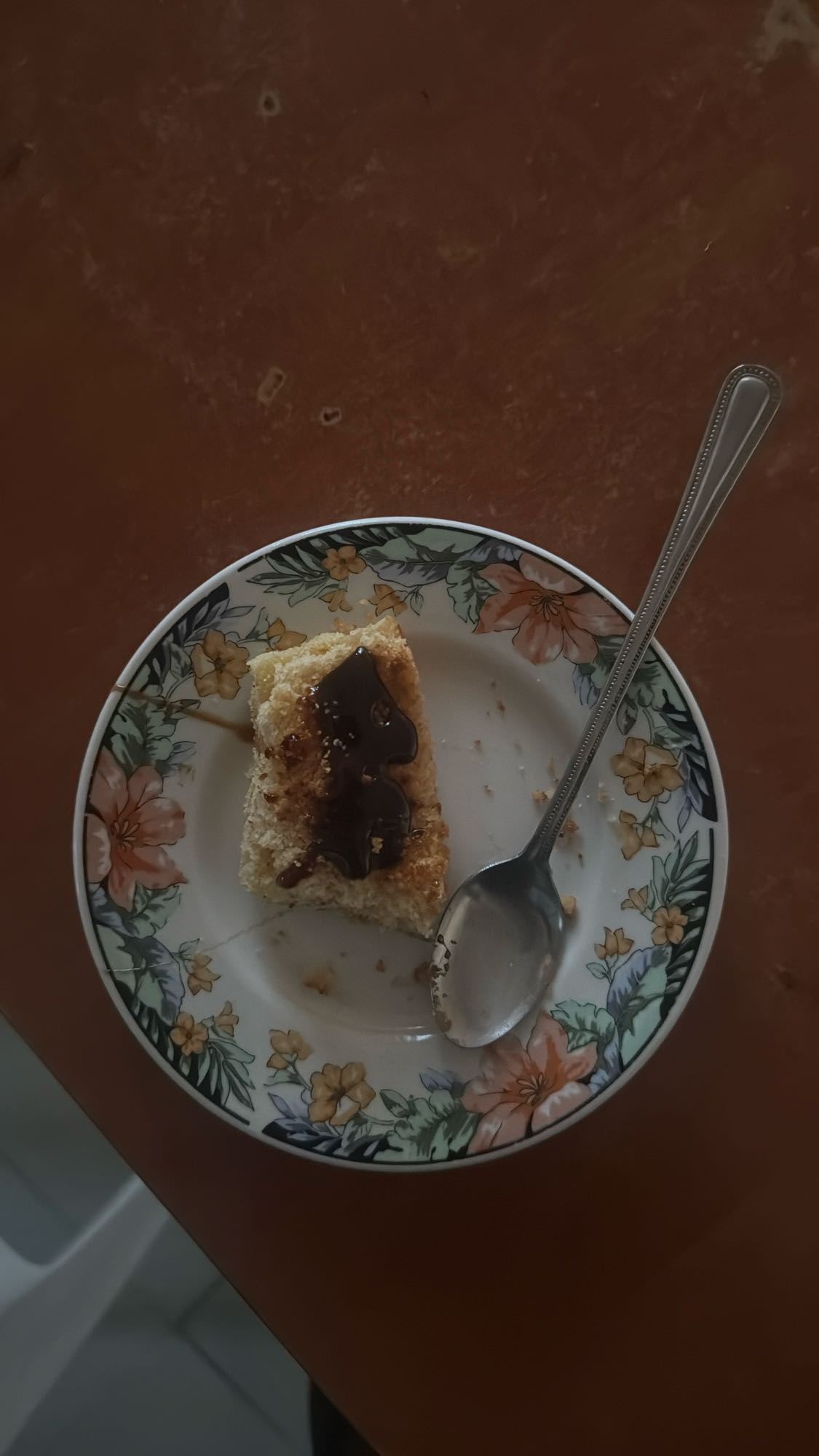 Cake with chocolate syrup