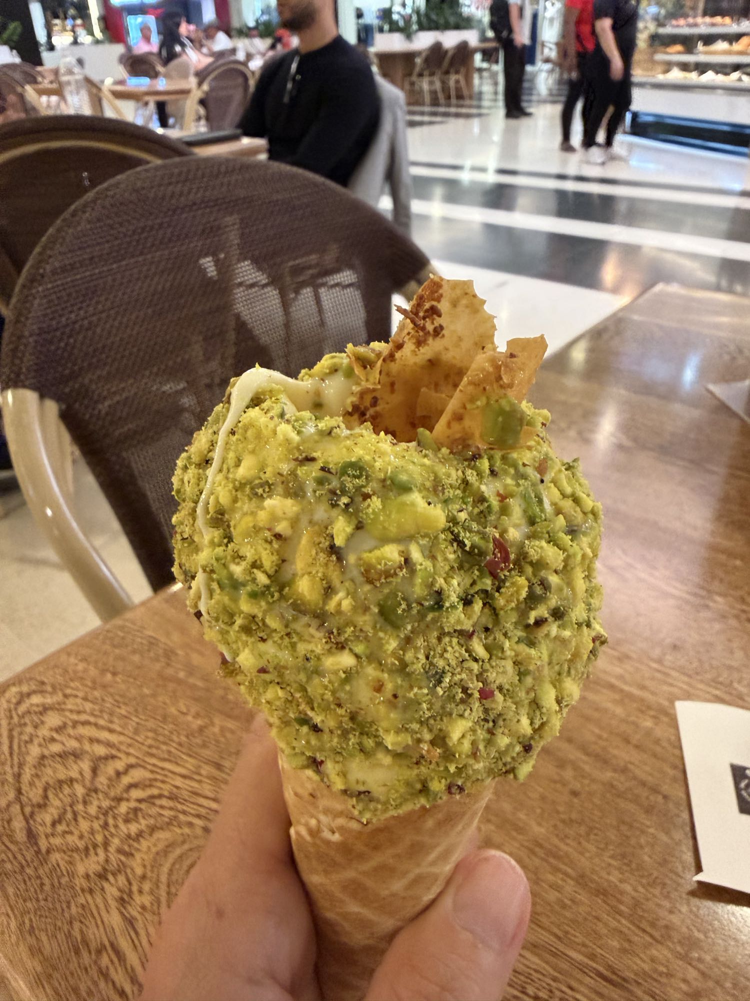 Pistachio ice cream cone