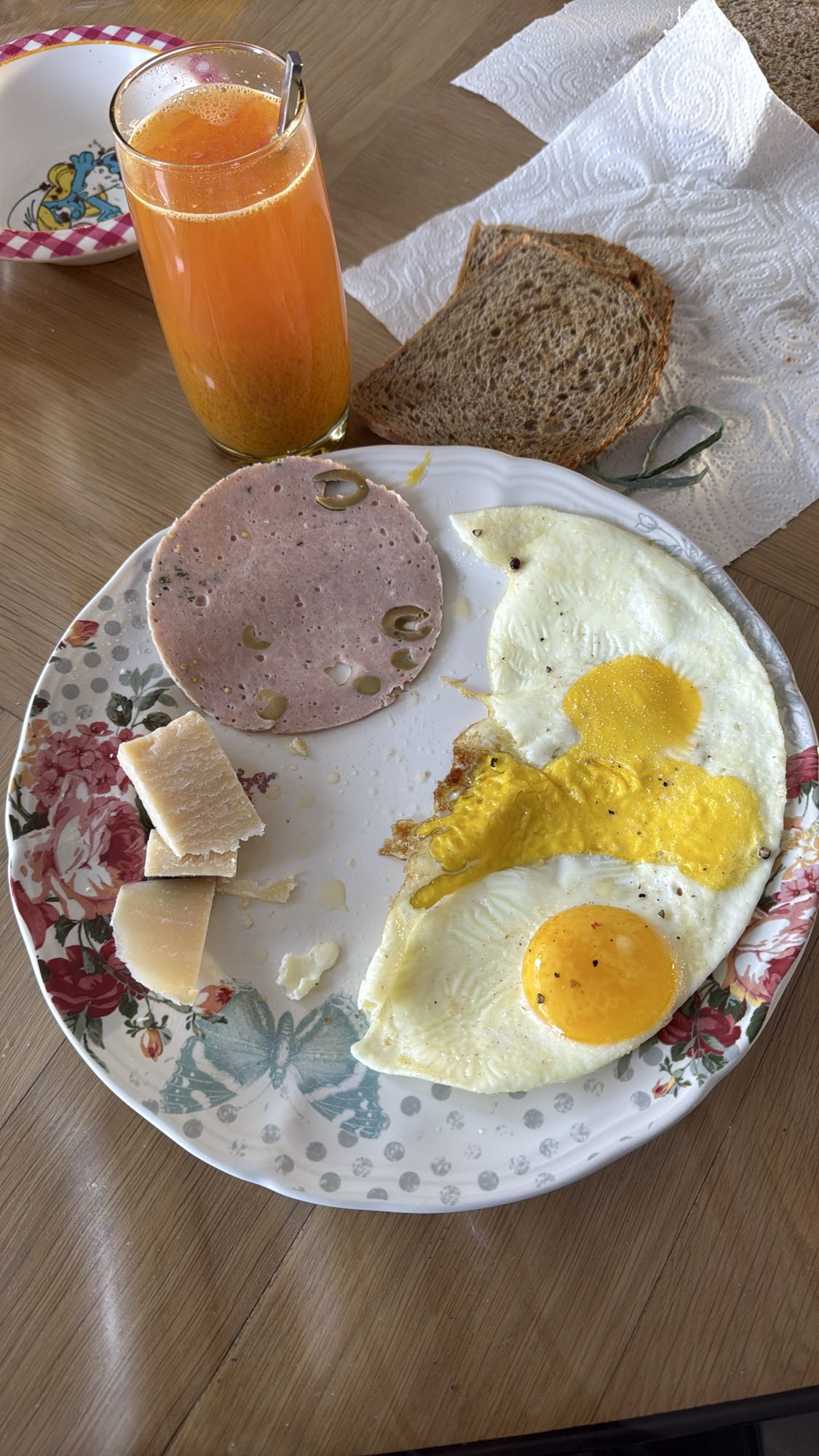Eggs Ham Bread Juice