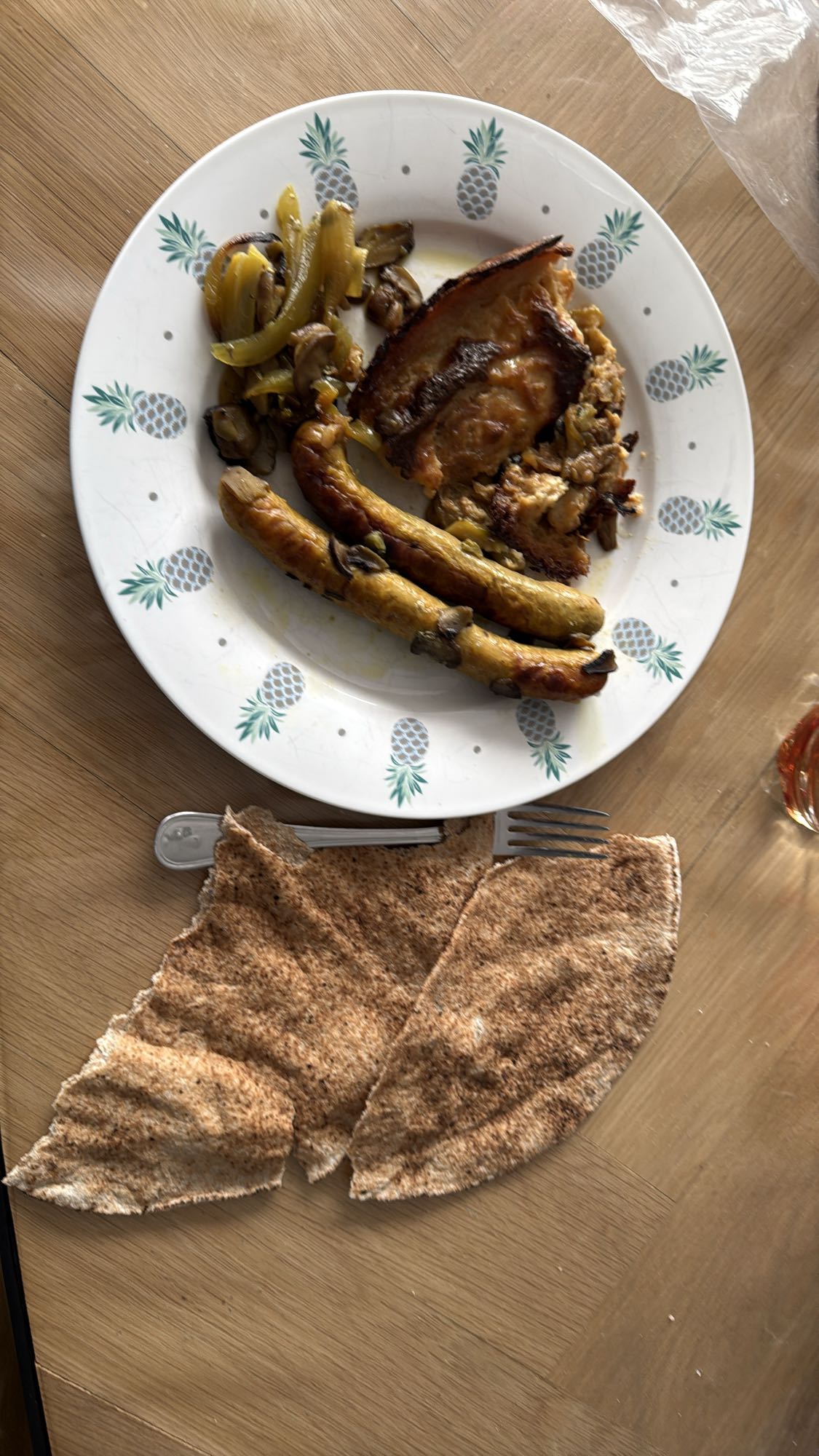 Chicken Sausage and Zucchini with Bechamel Sauce and Pita Bread