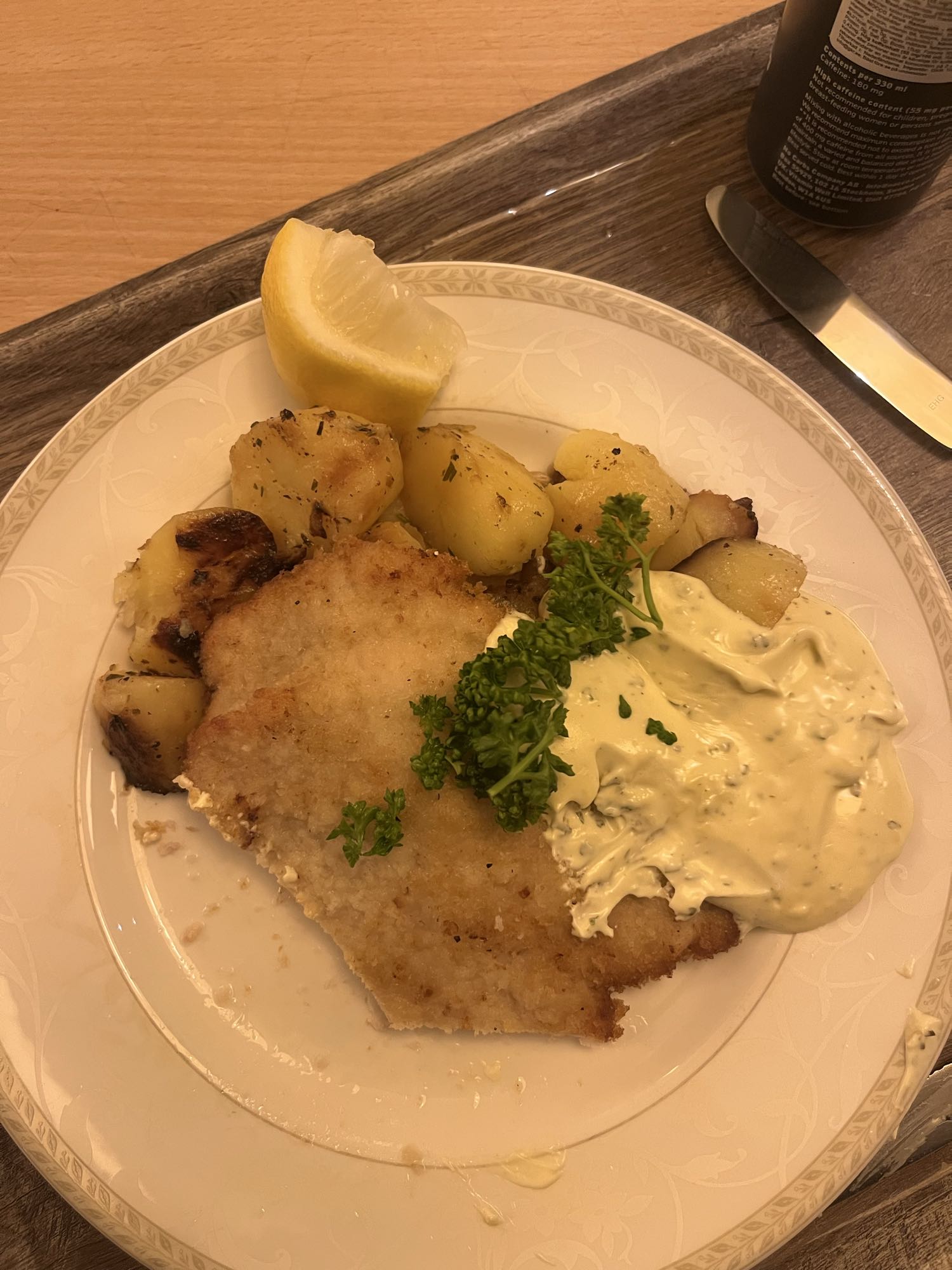 Panerad fisk med potatis