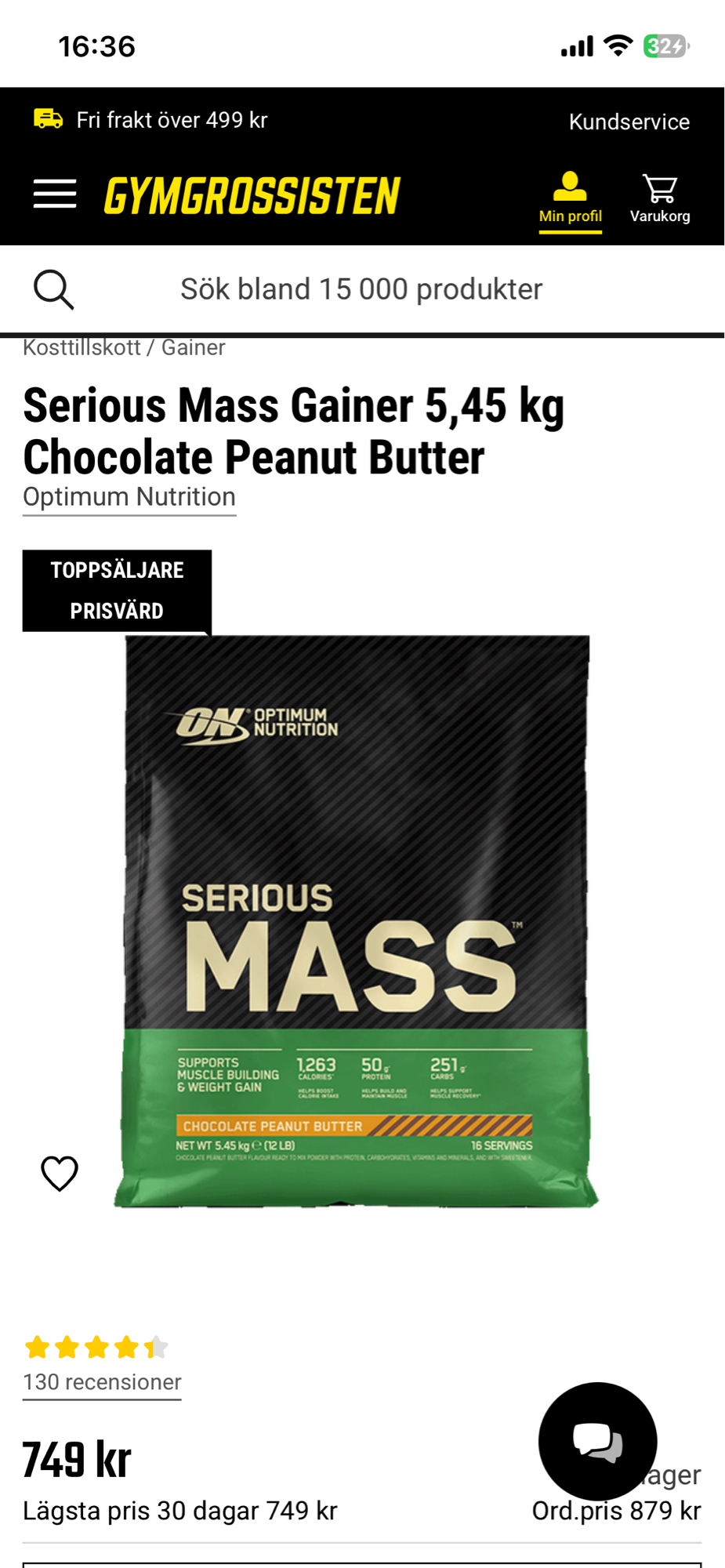 Mass gainer choklad jordnöt