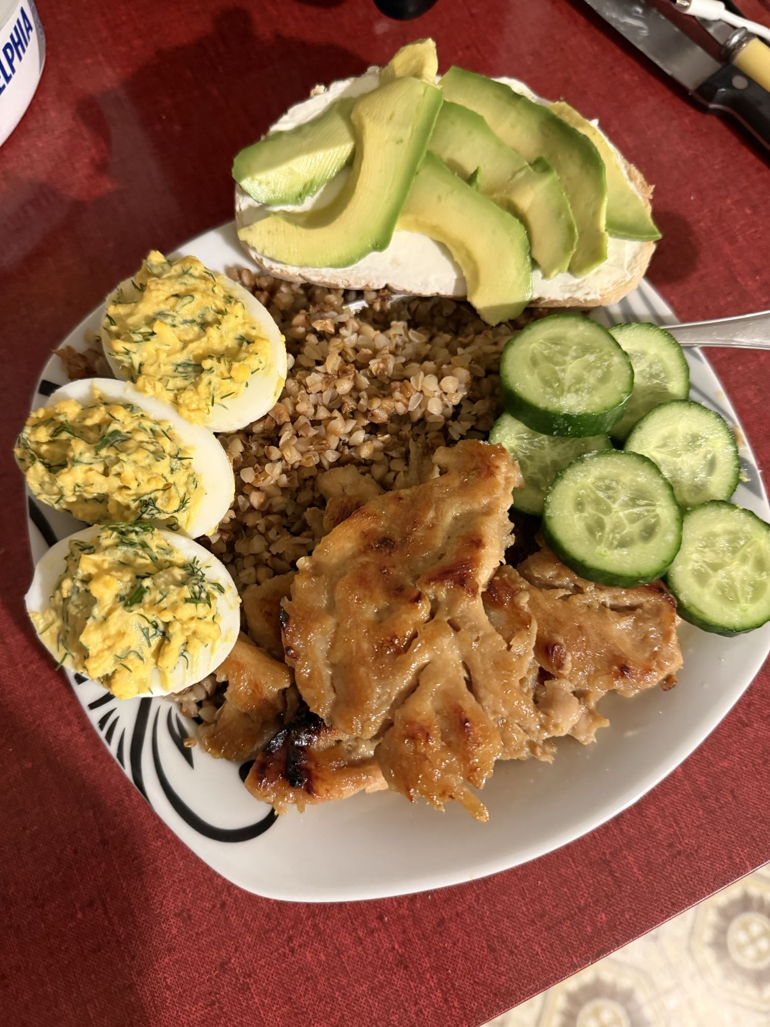 Тарелка с курицей и авокадо