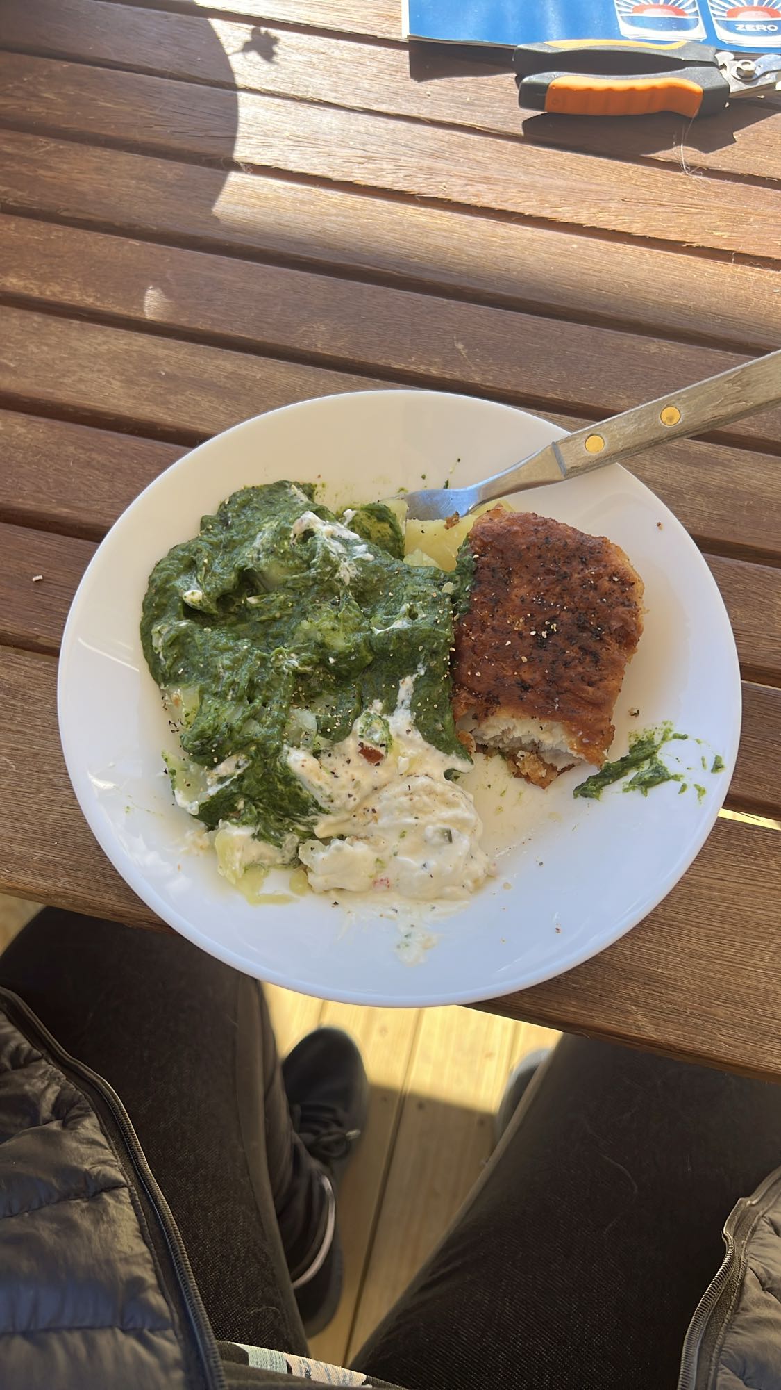 Panerad fisk med spenat