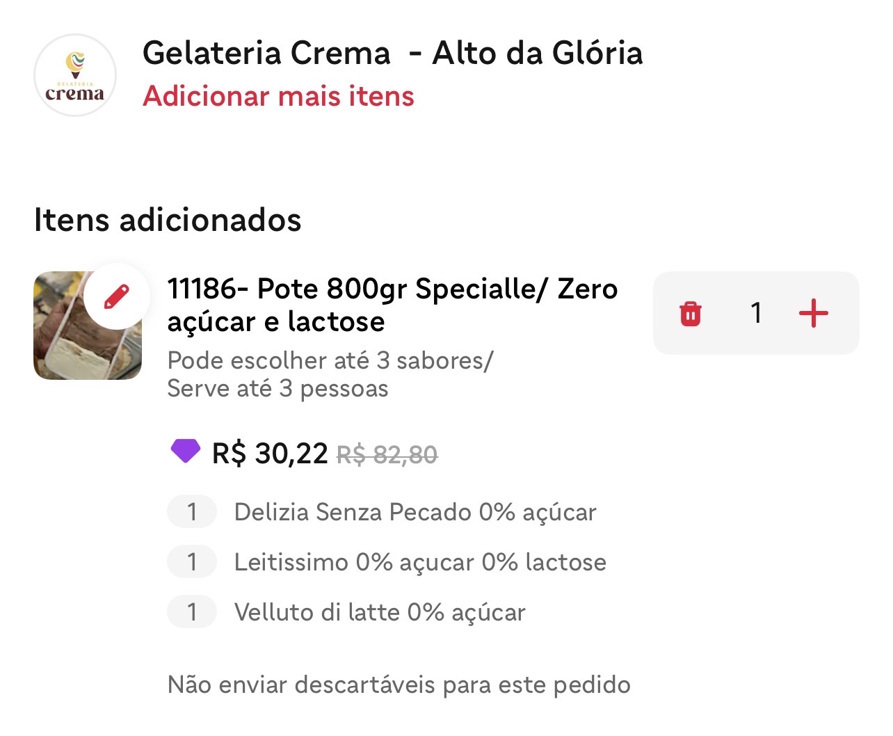 Gelato zero açúcar