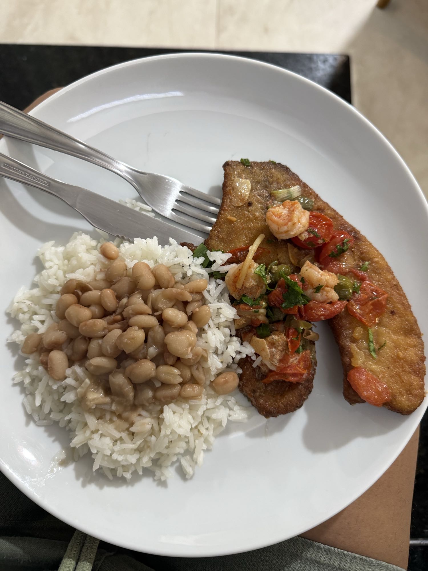 Arroz, feijão e peixe