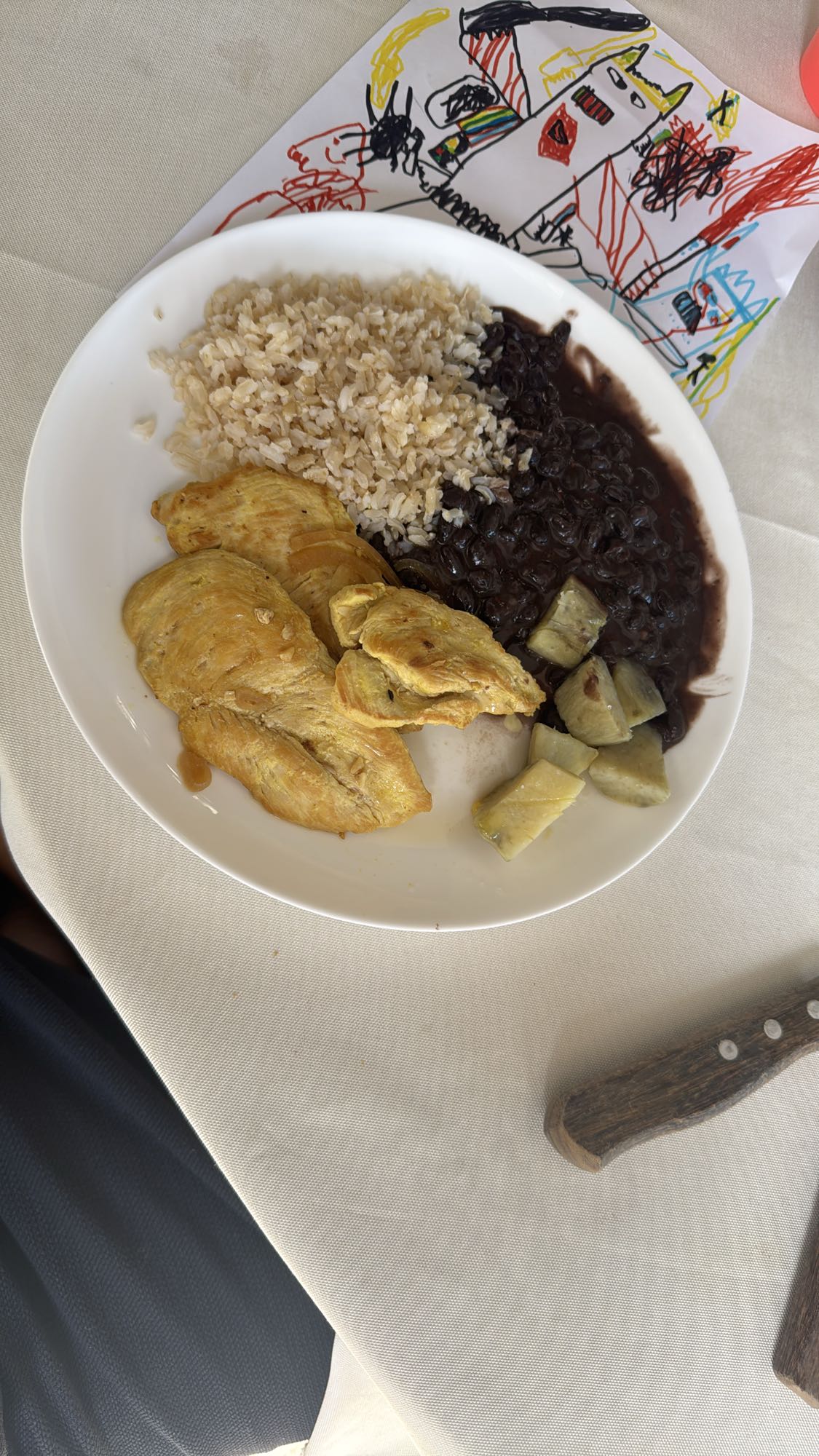 Frango com arroz e feijão