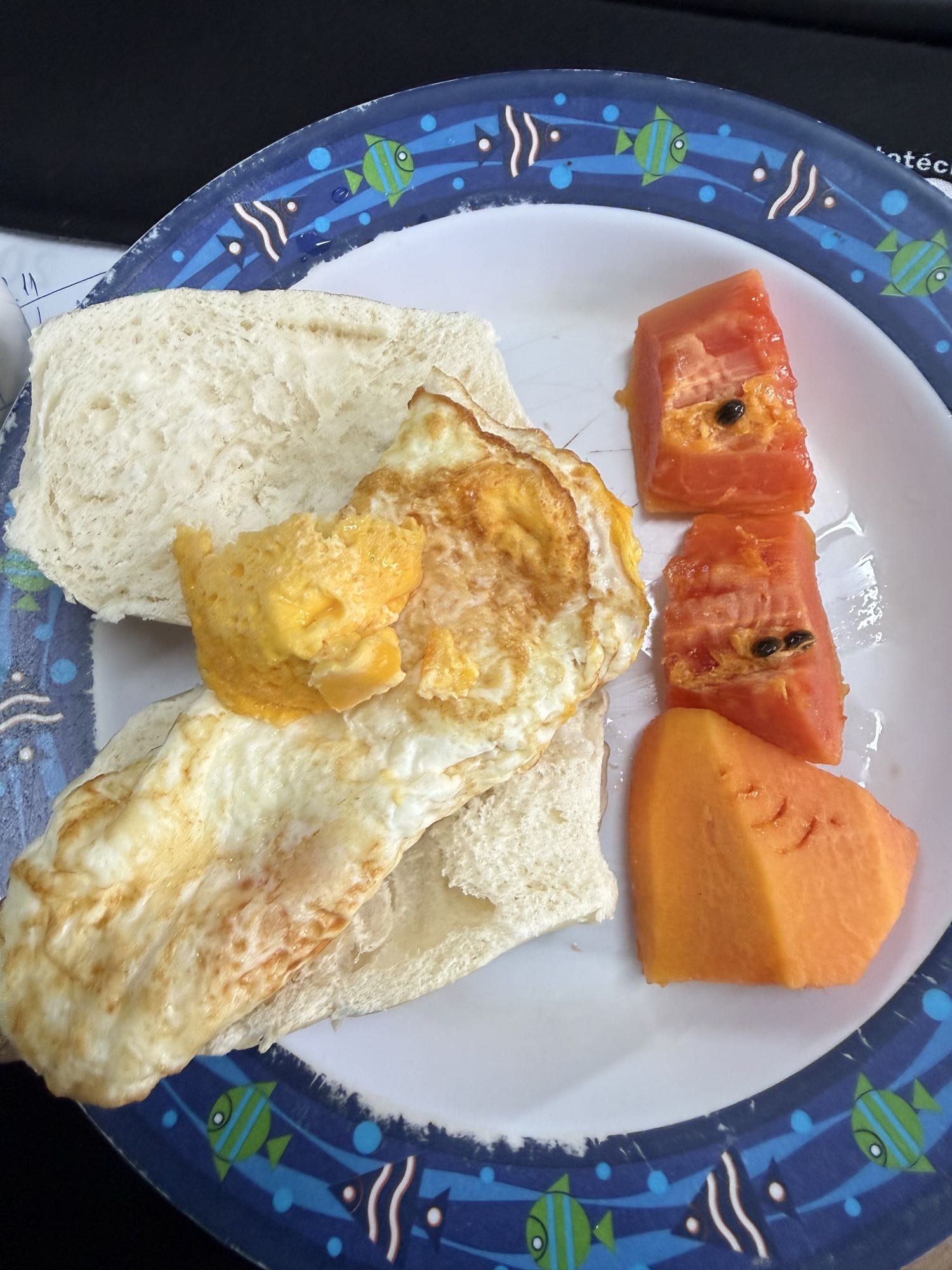 Pão com ovo e mamão