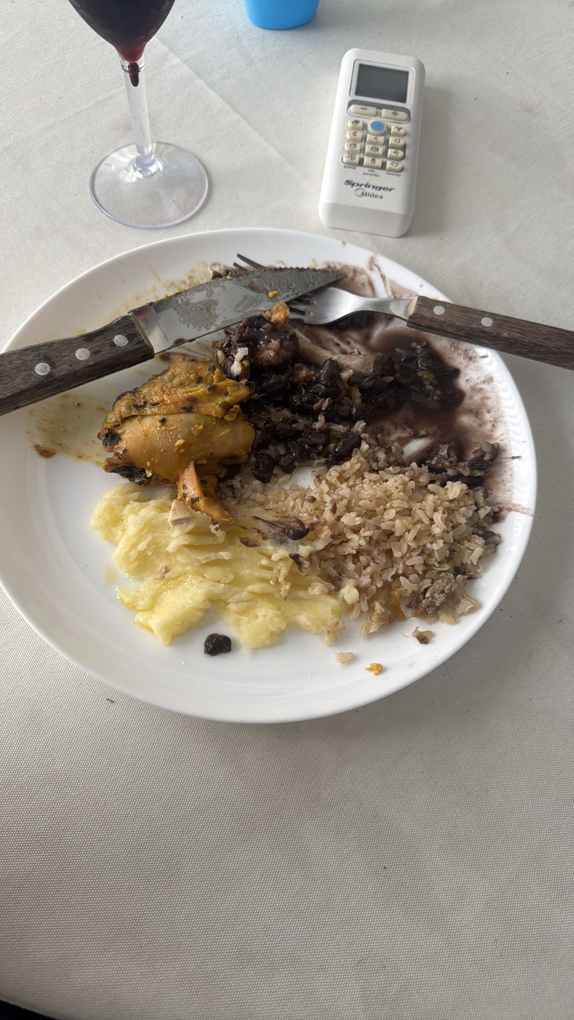 Arroz, feijão e frango