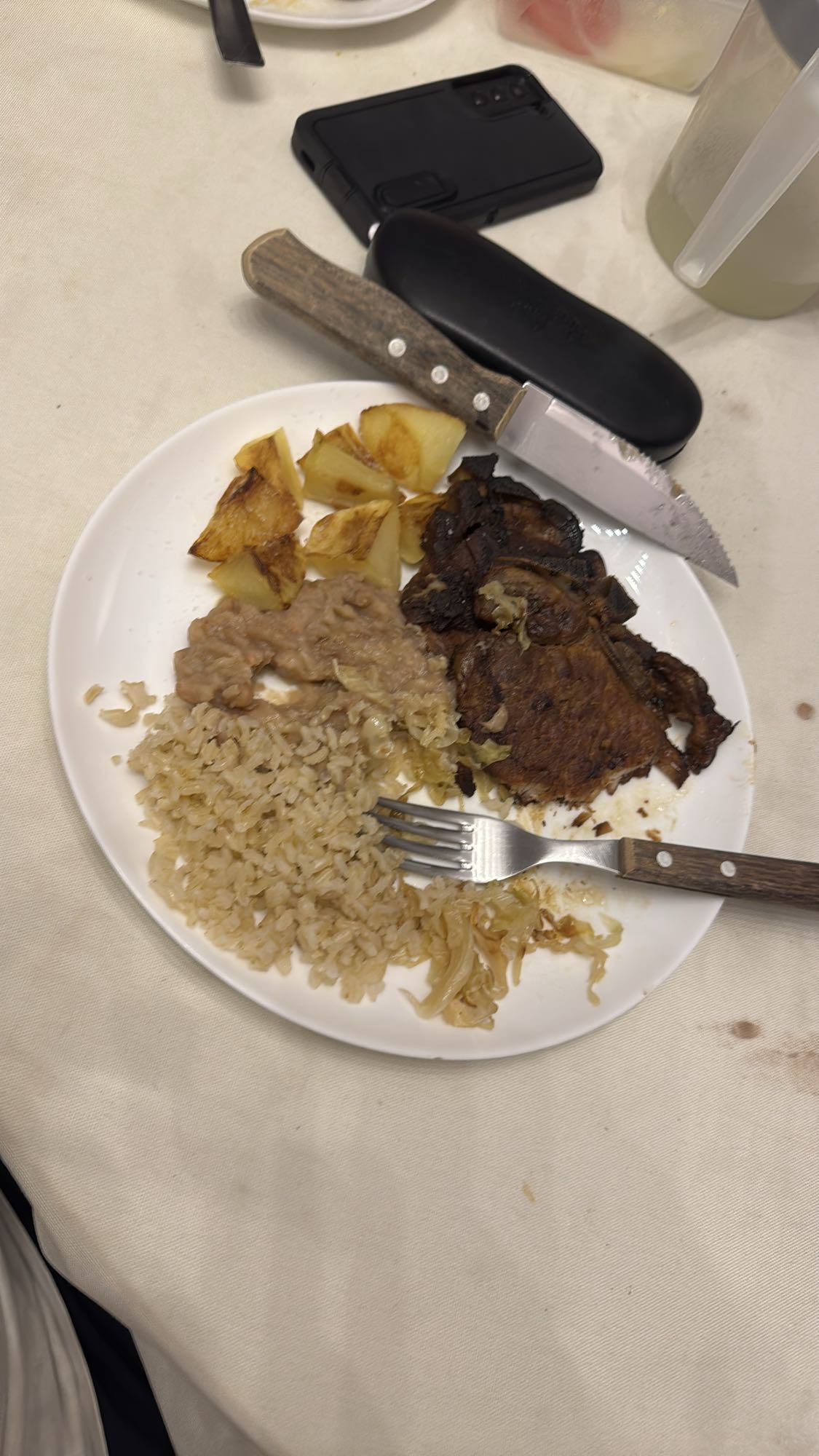 Prato com carne e arroz