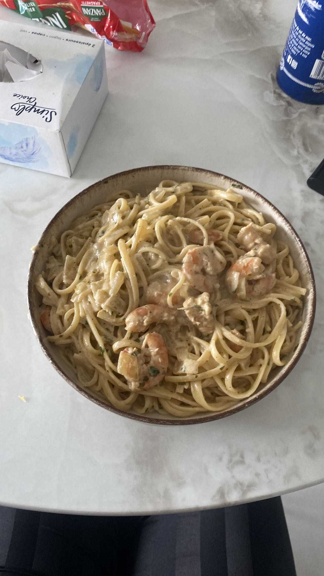Pâtes crémeuses aux crevettes