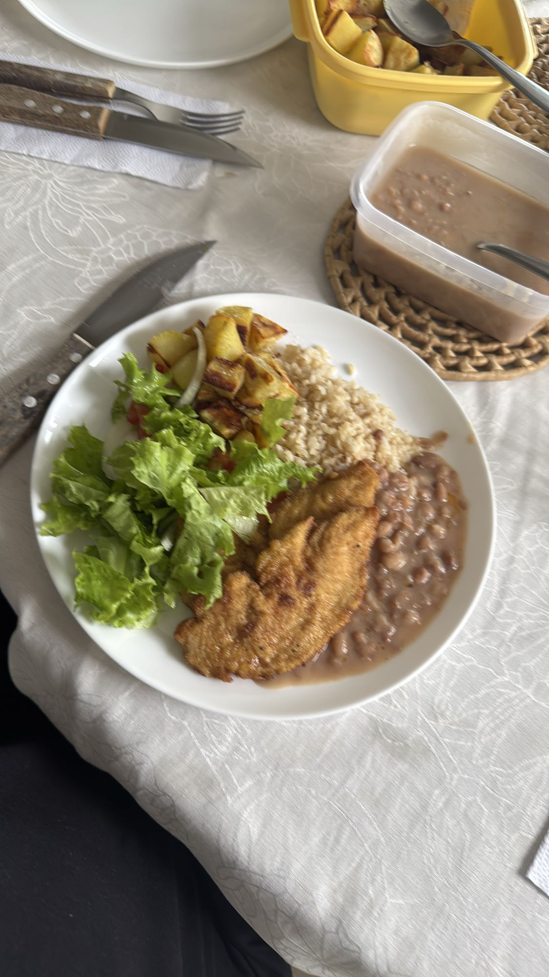 Frango empanado com arroz