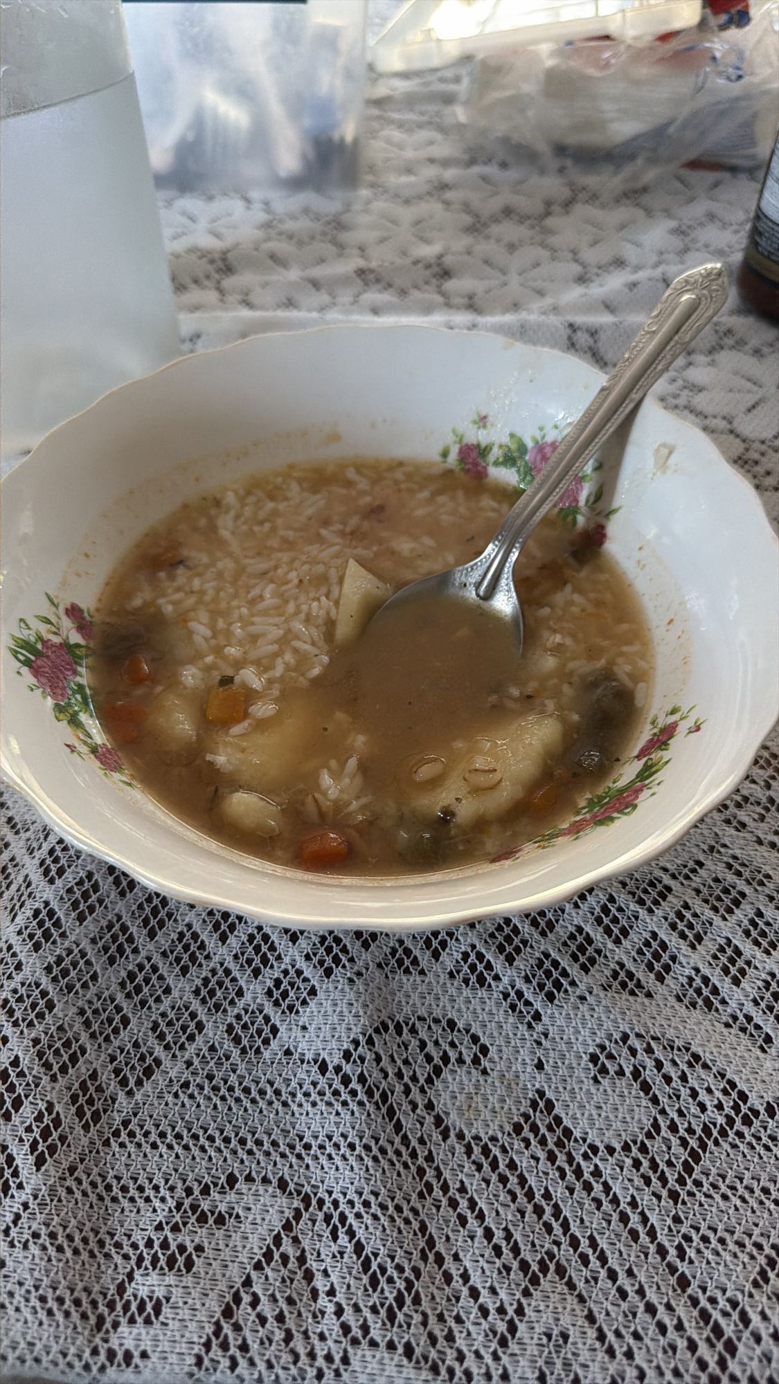 sopa de arroz y papa