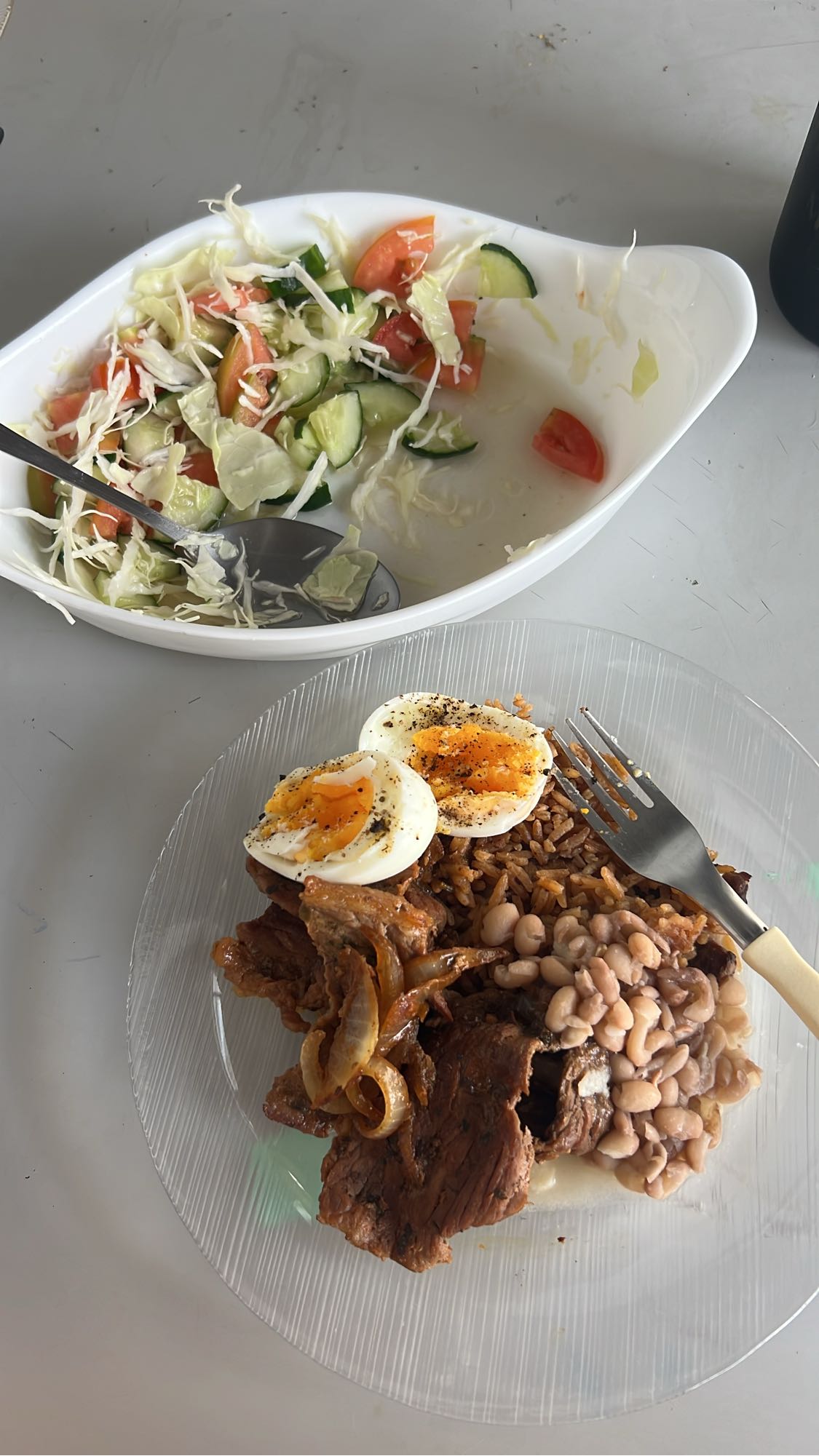 Carne com arroz e salada