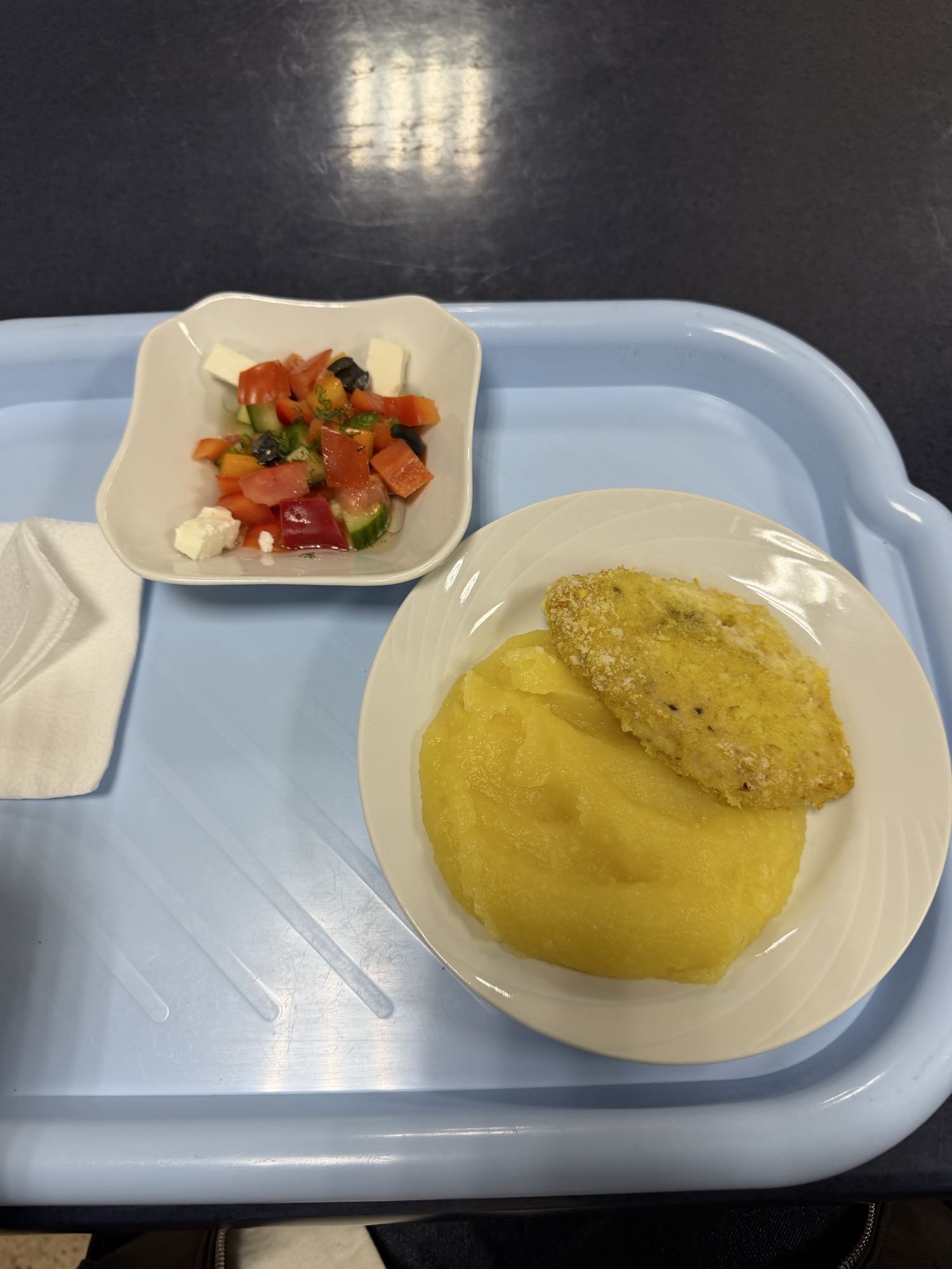 Рыба с пюре и салатом