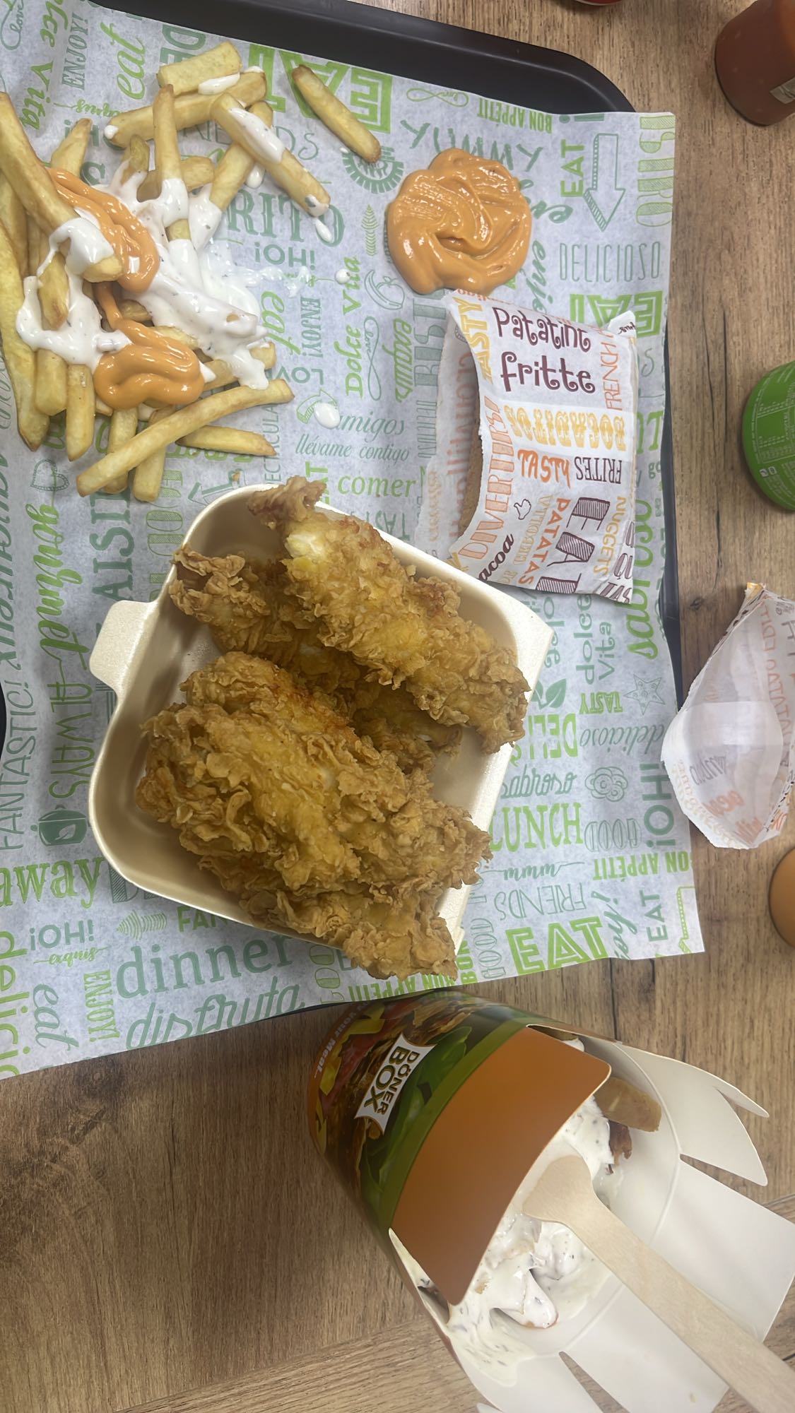 Pollo frito con patatas