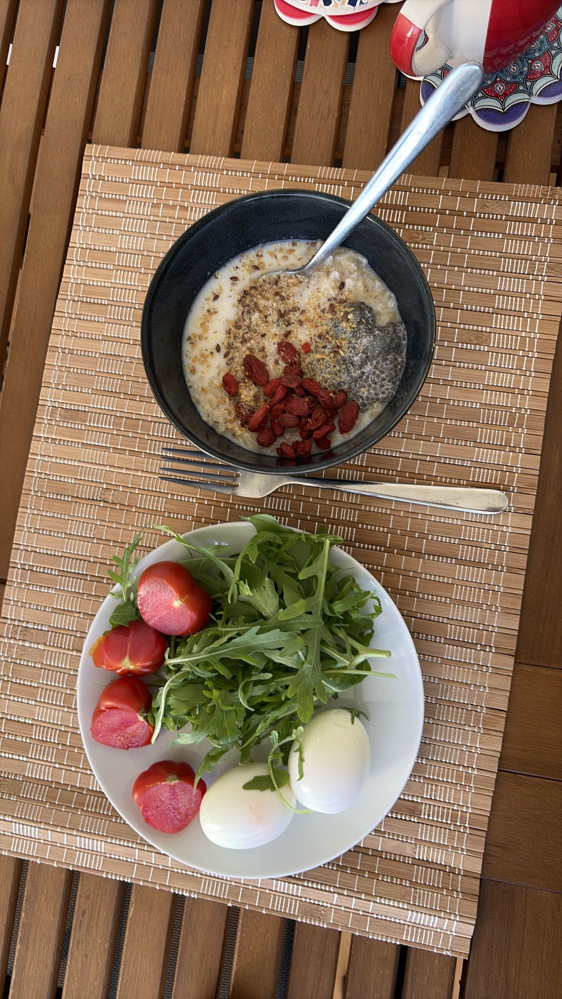 Brown Rice Eggs Salad Bowl with Almond Milk