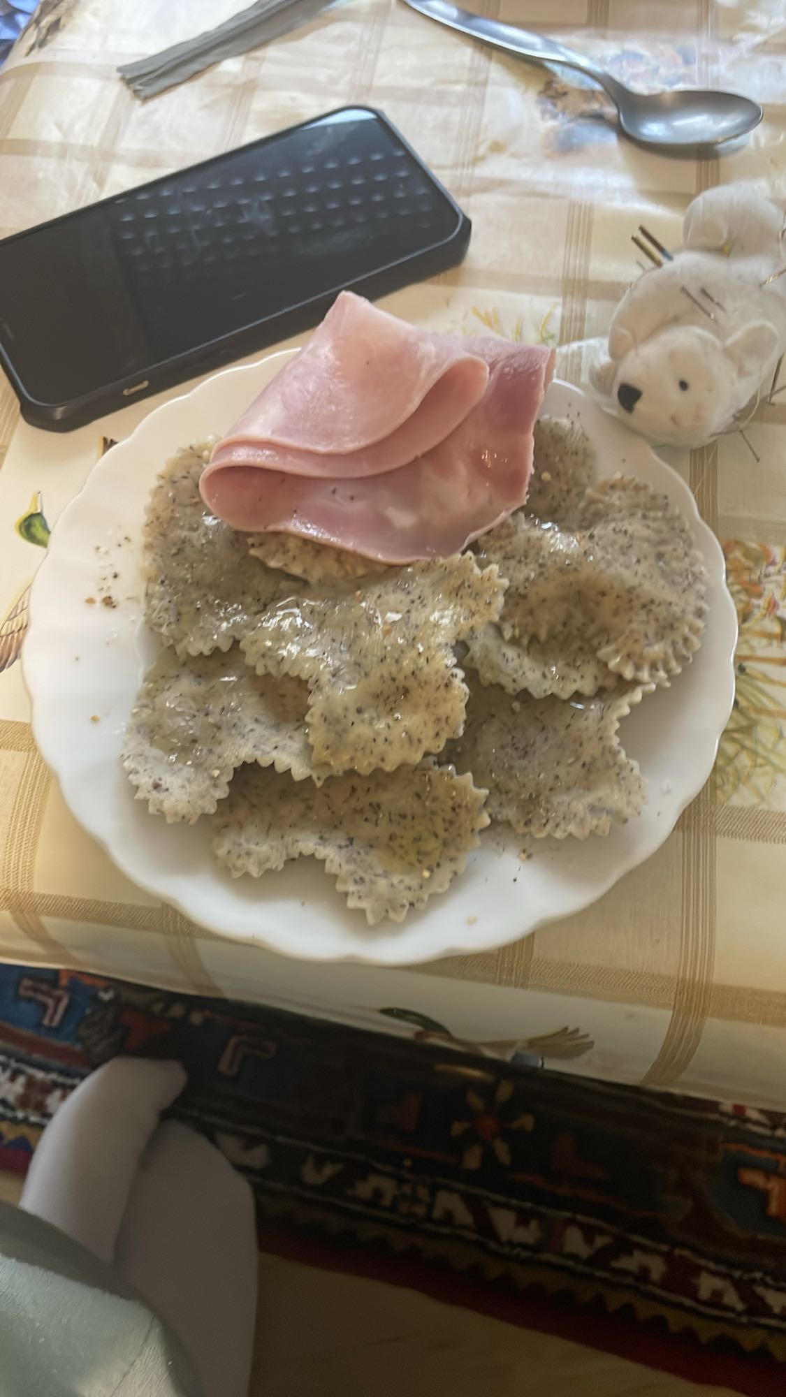 Mushroom Ravioli with Ham