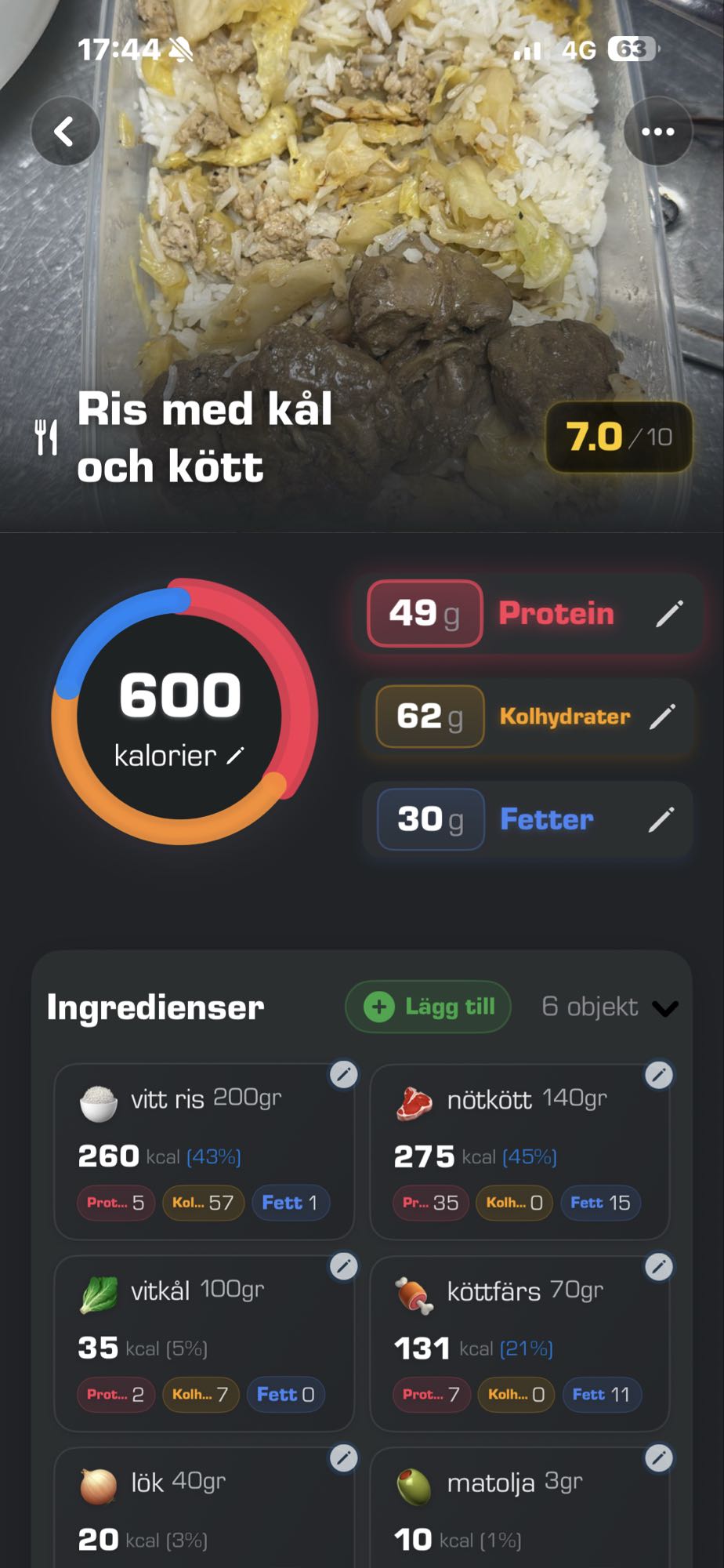 Ris med kål och kött